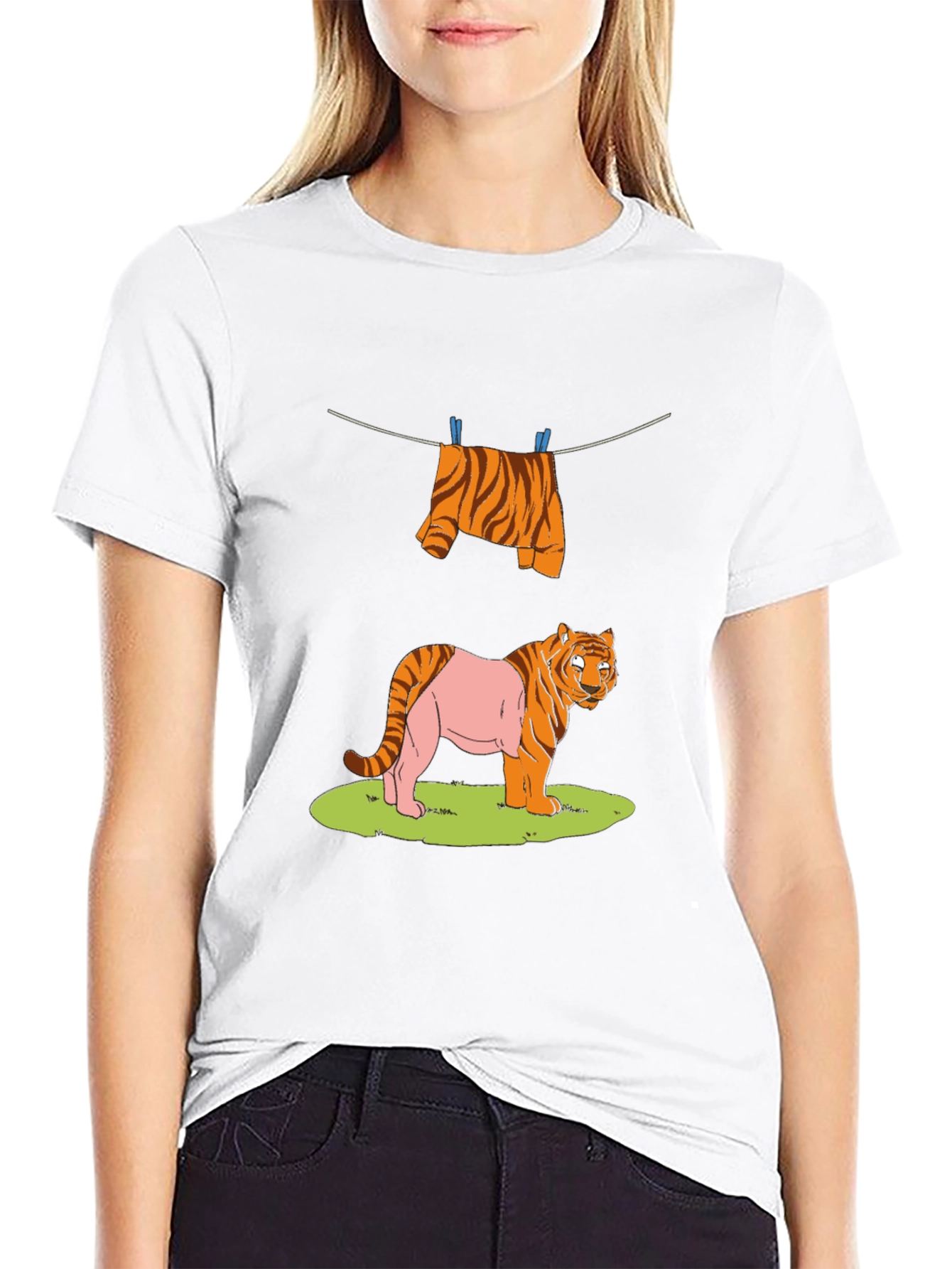 Funny Tiger Clothesline Graphic T-Shirt