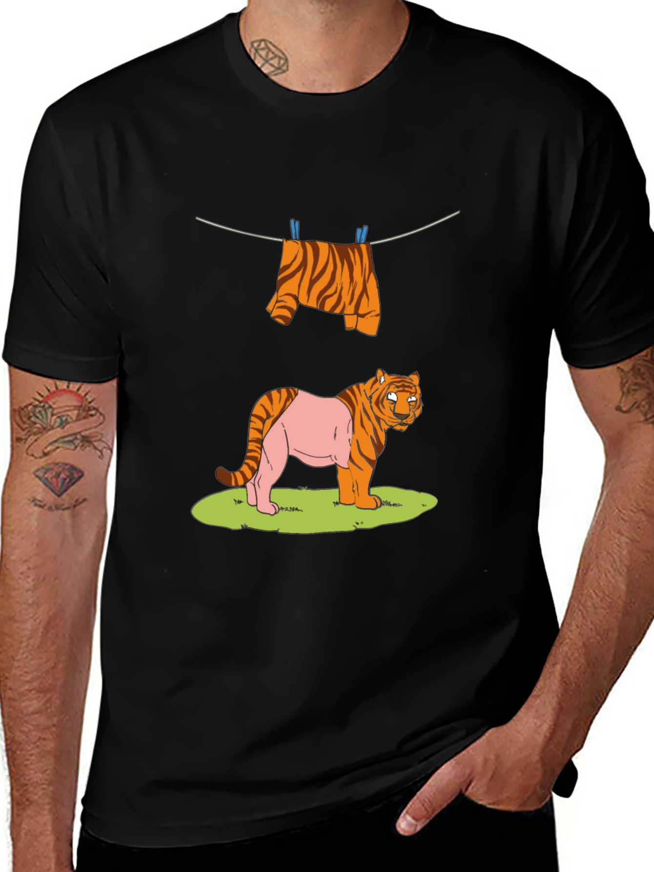 Funny Tiger Clothesline Graphic T-Shirt