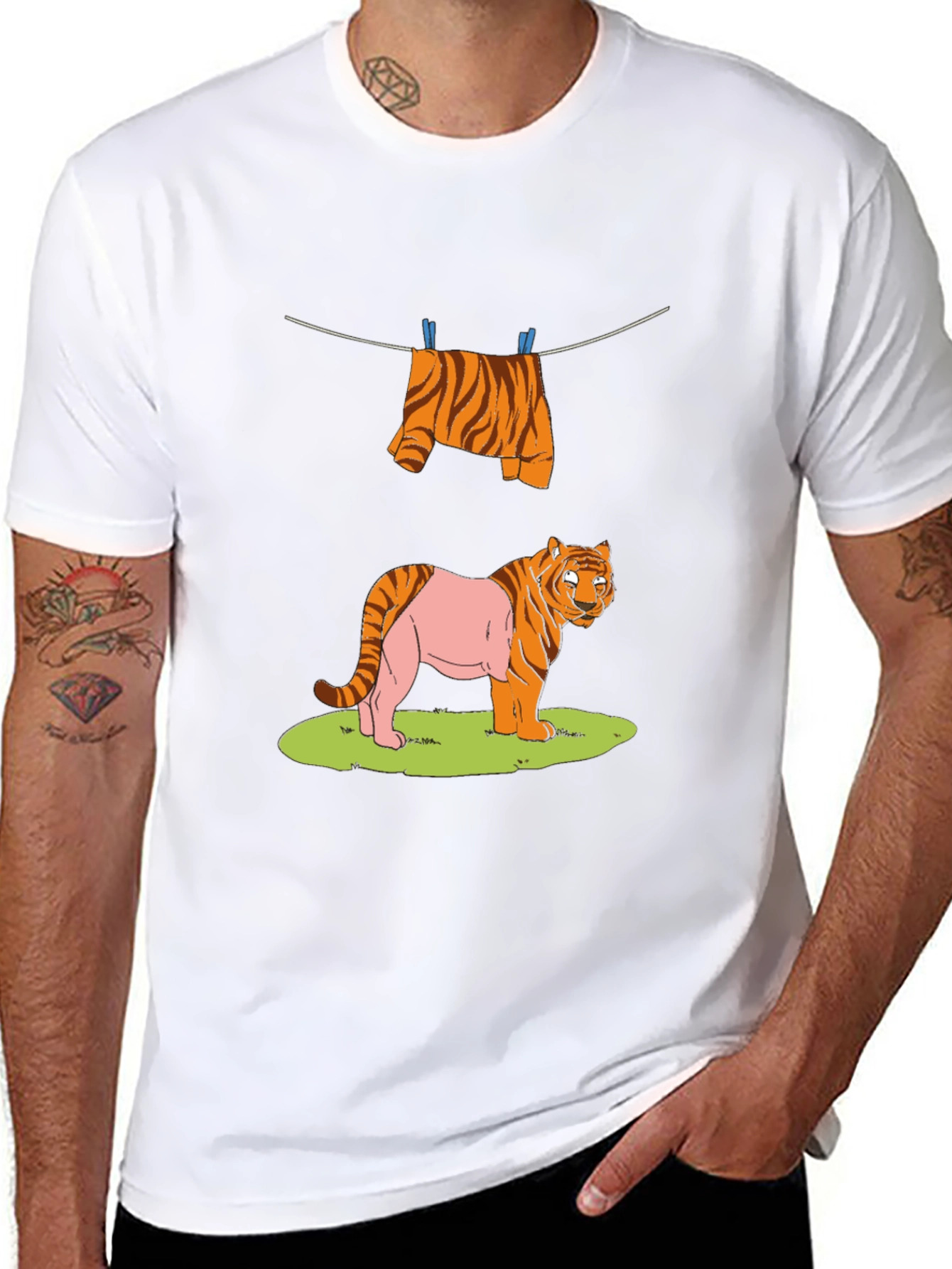 Funny Tiger Clothesline Graphic T-Shirt