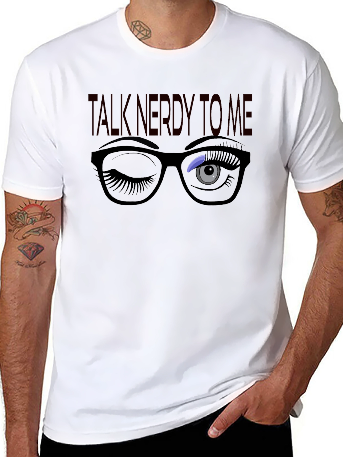 Nerdy Wink Graphic Tee -  Cotton Blend T-Shirt