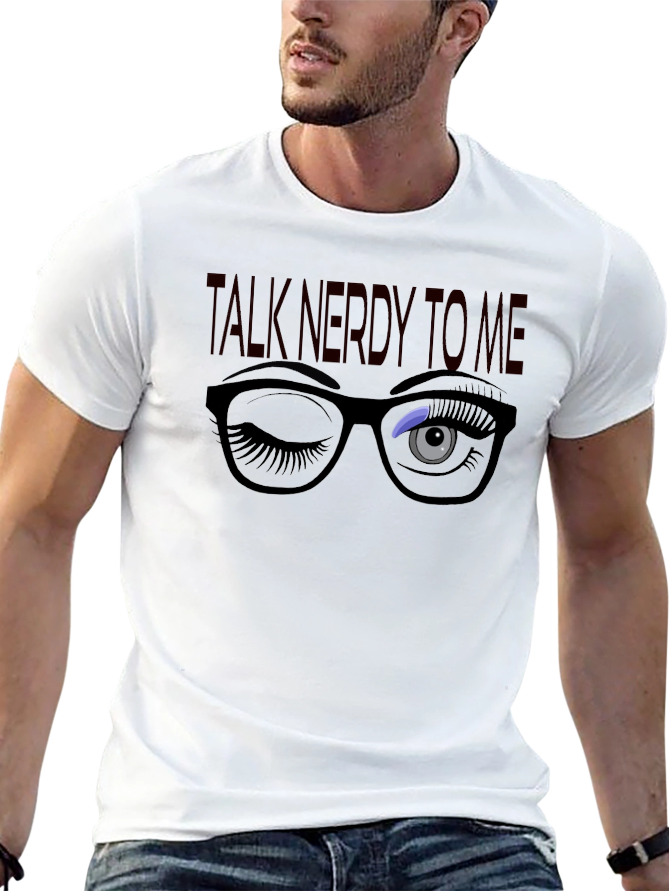 Nerdy Wink Graphic Tee -  Cotton Blend T-Shirt