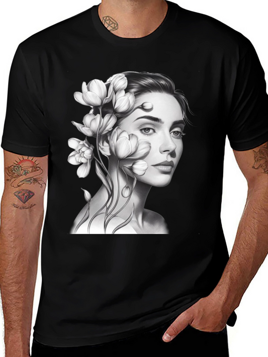 Floral Woman Graphic T-Shirt - Black
