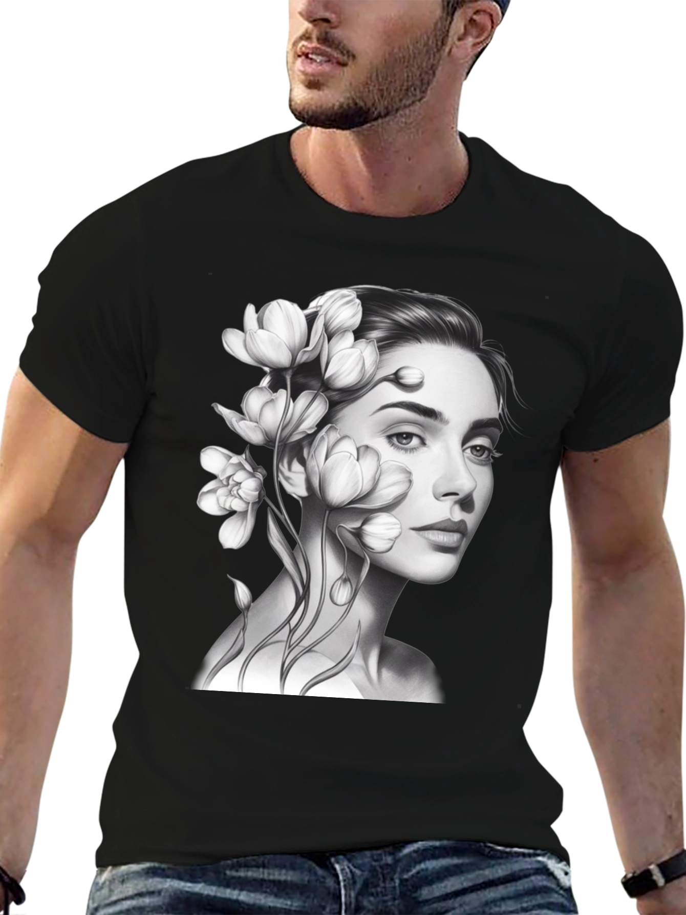Floral Woman Graphic T-Shirt - Black