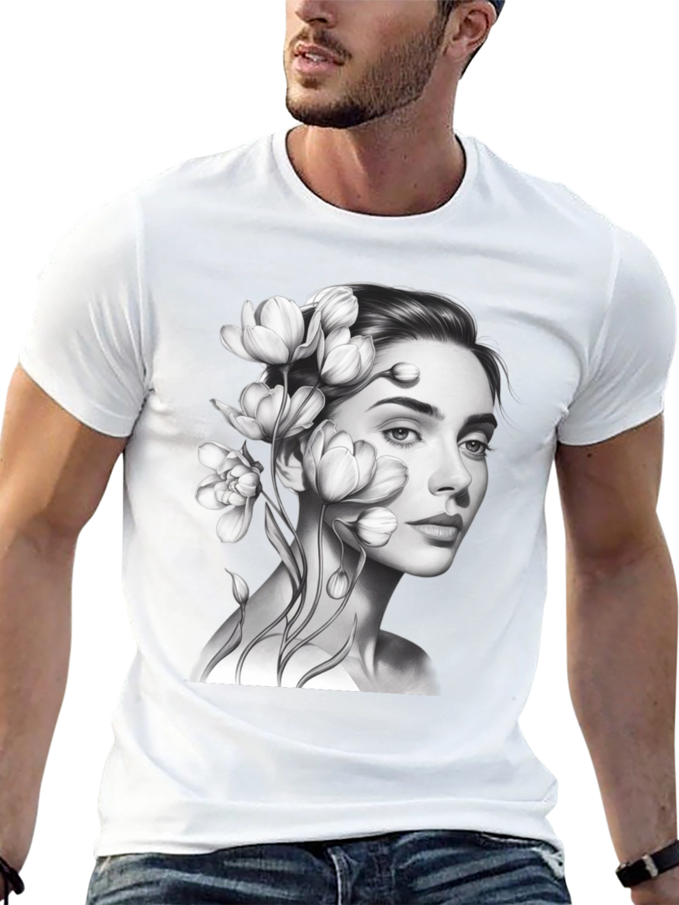 Floral Woman Graphic T-Shirt - Black