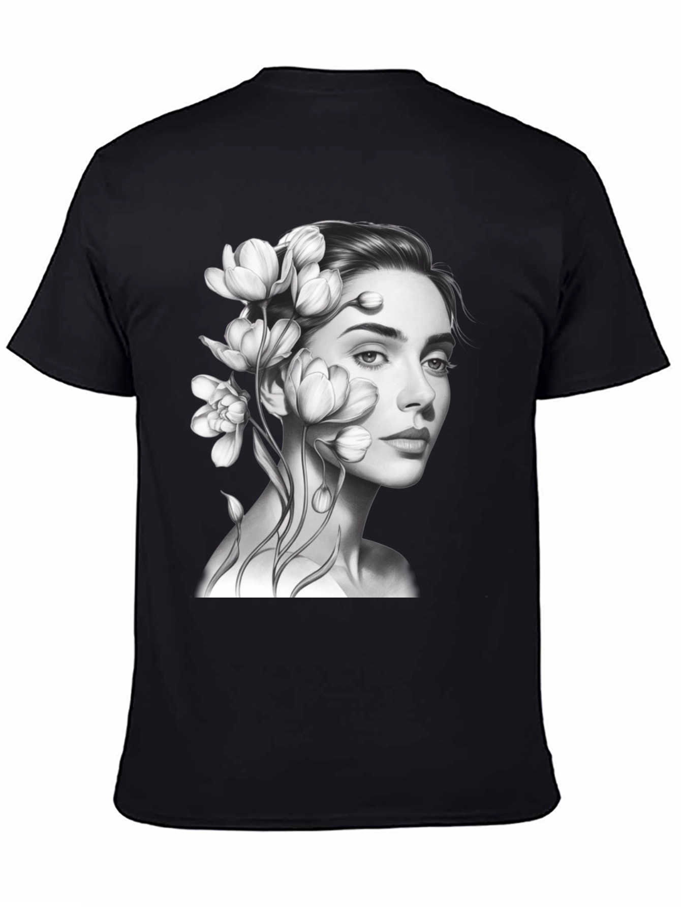 Floral Woman Graphic T-Shirt - Black