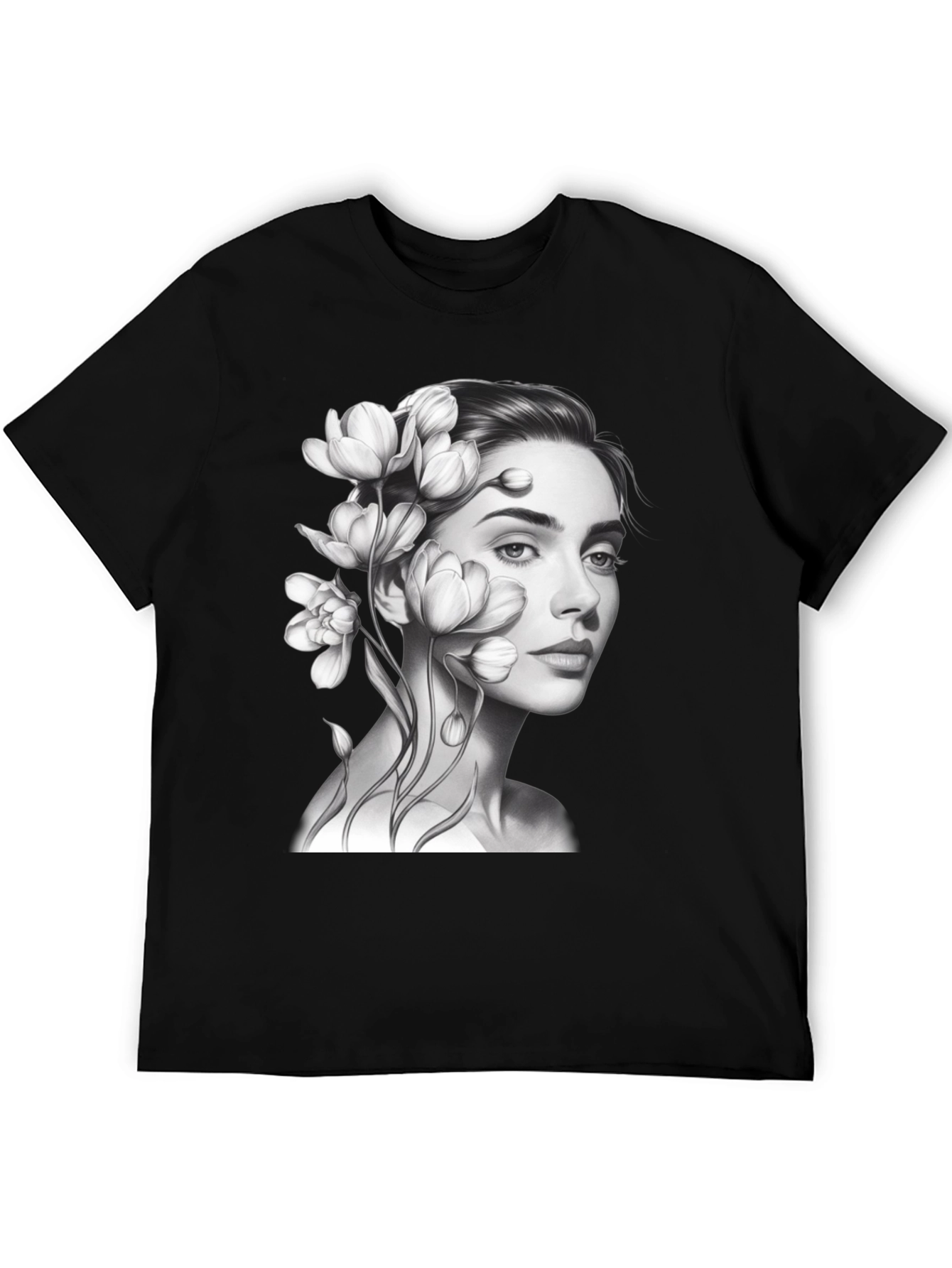Floral Woman Graphic T-Shirt - Black
