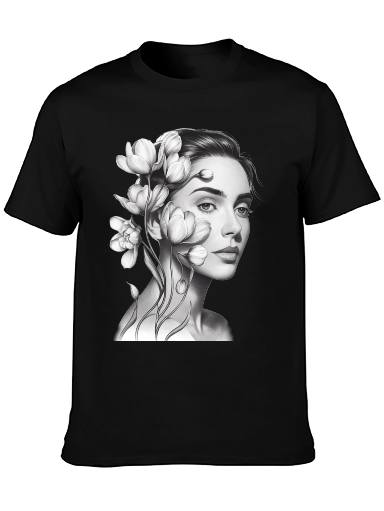Floral Woman Graphic T-Shirt - Black