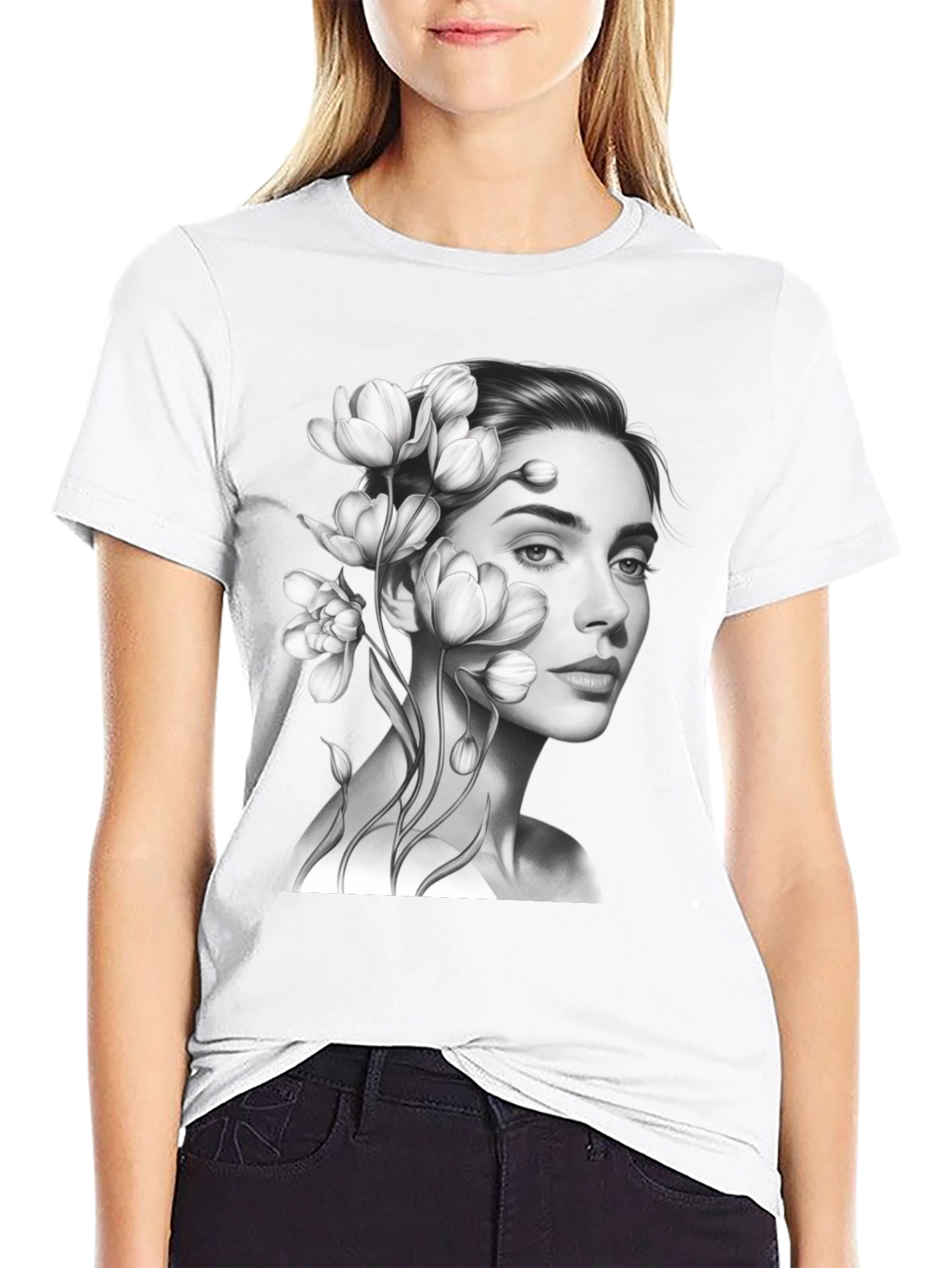 Floral Woman Graphic T-Shirt - Black