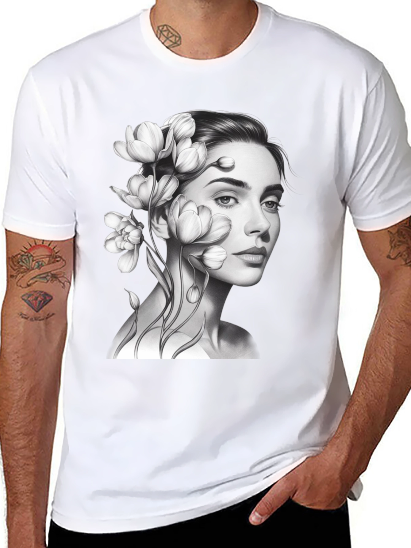 Floral Woman Graphic T-Shirt - Black