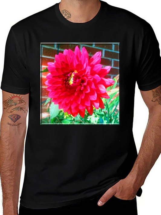 Floral Graphic Tee - Bright Pink Dahlia Flower T-Shirt
