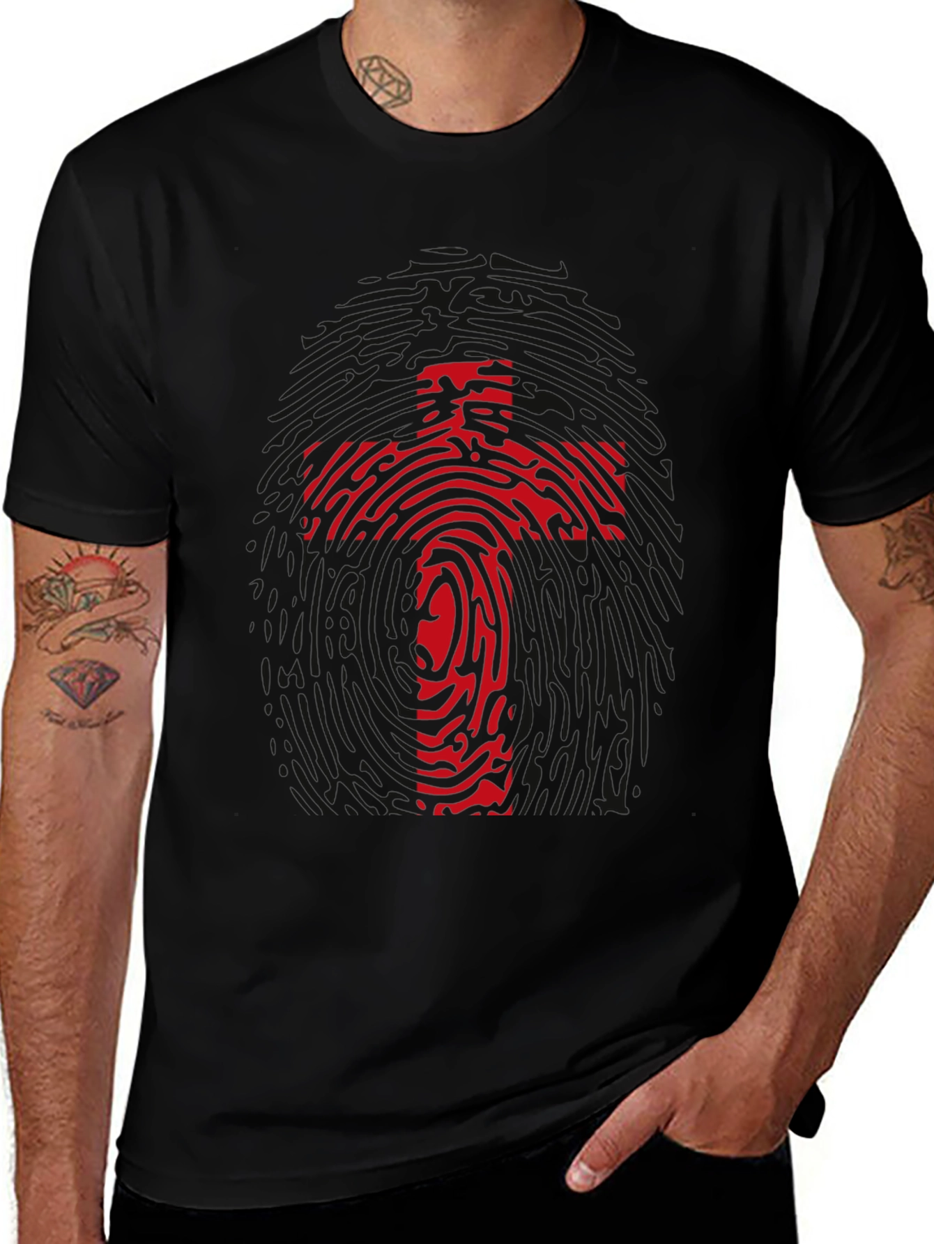 Fingerprint Cross Graphic Tee - Black