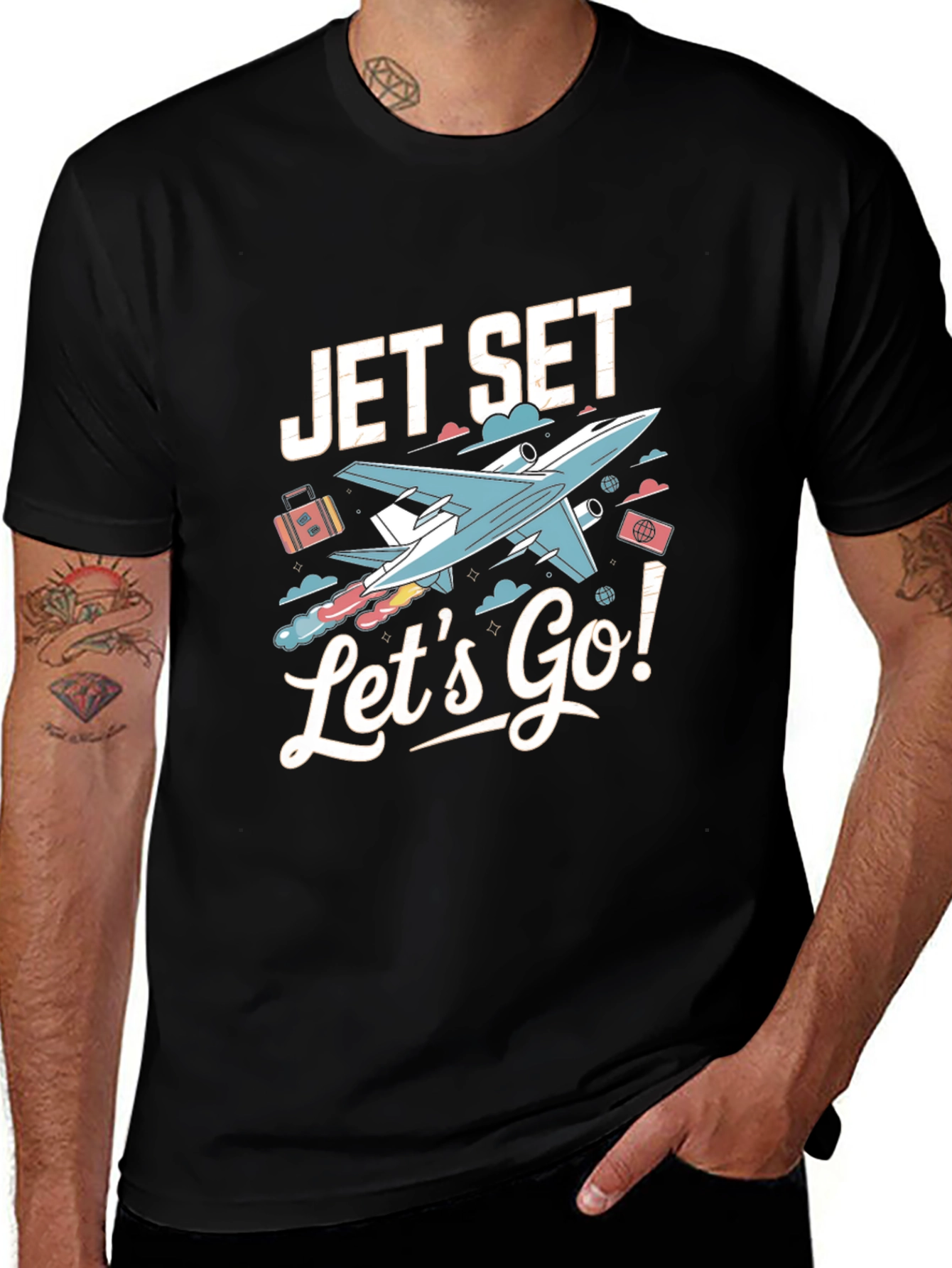 Jet Set Lets Go Black T-Shirt