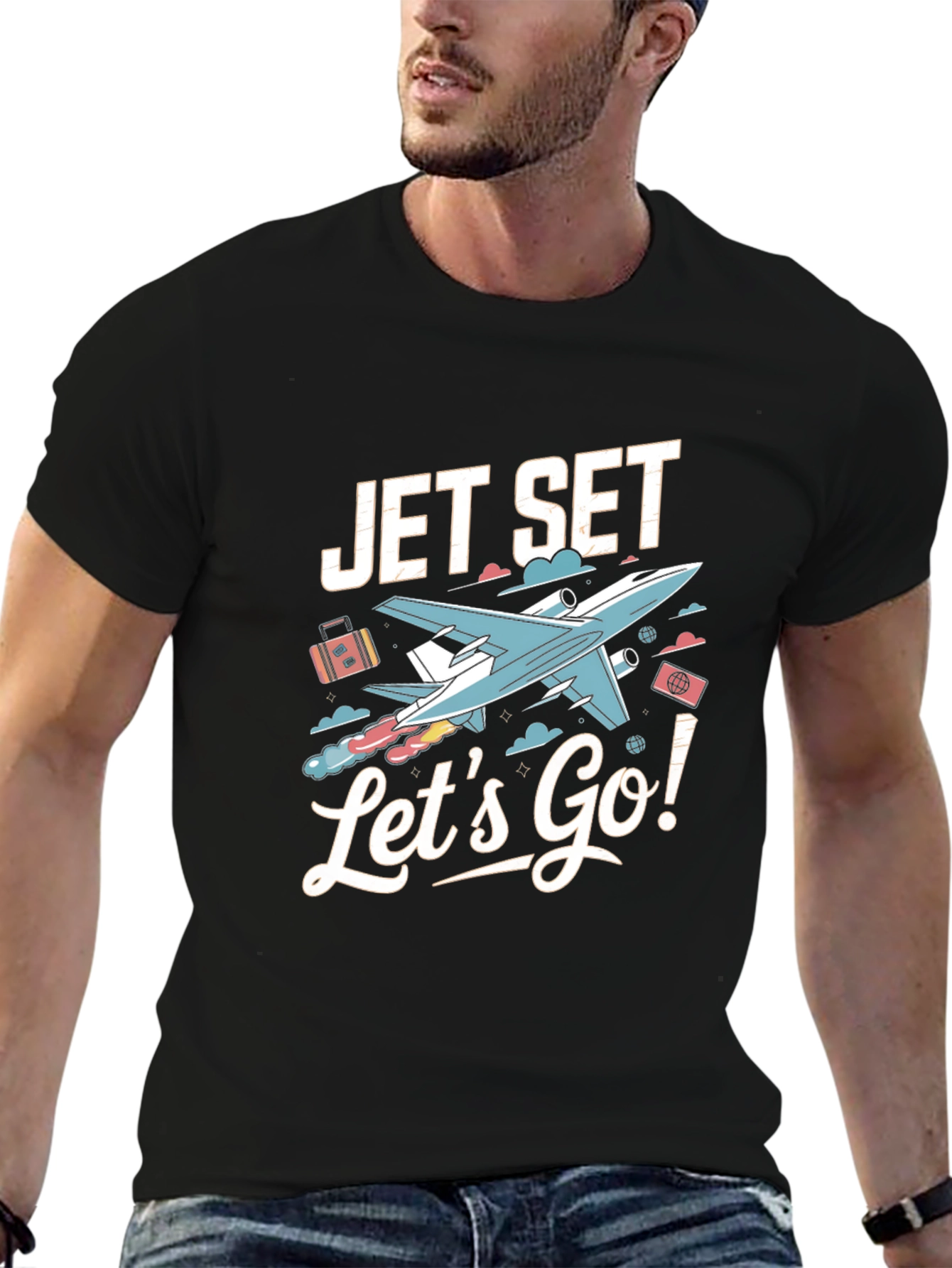 Jet Set Lets Go Black T-Shirt