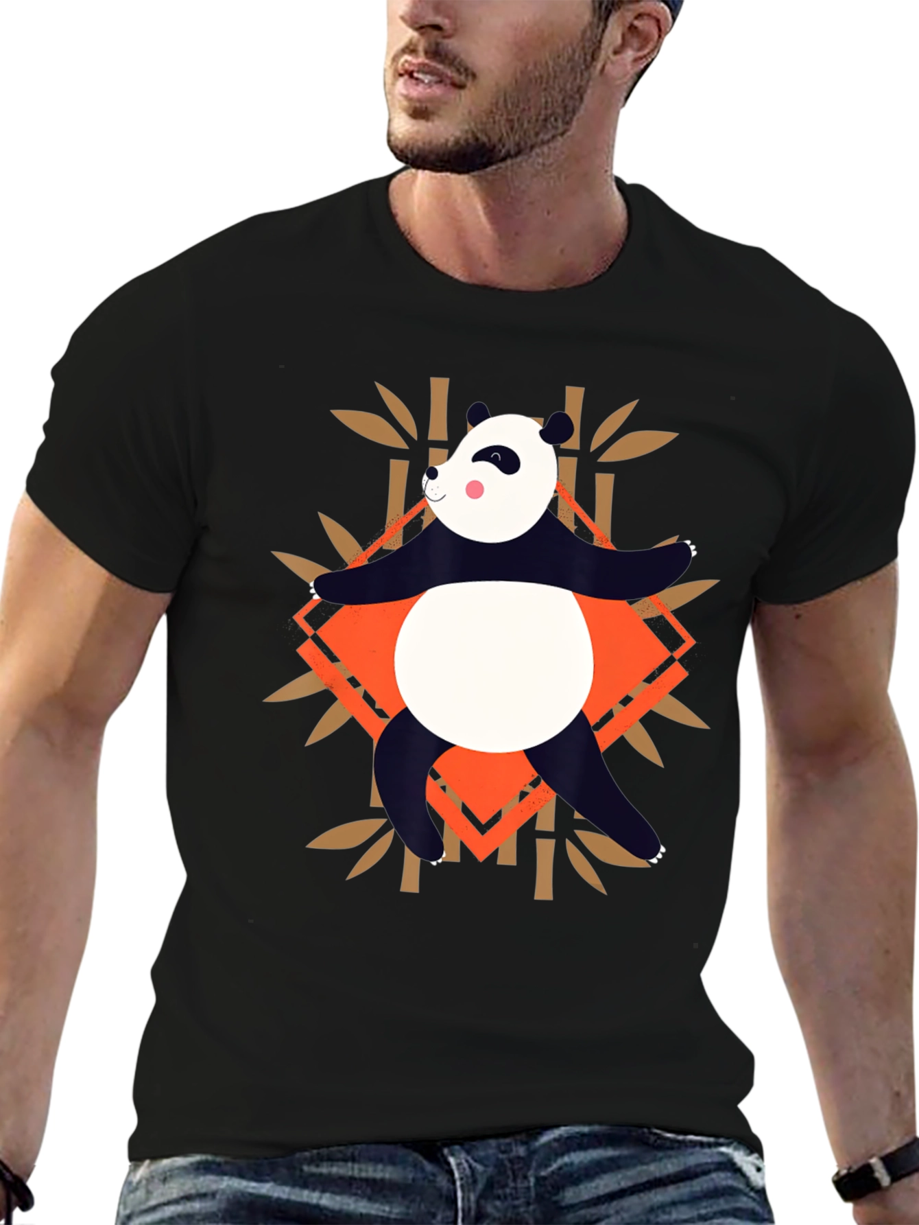 Panda Bamboo Graphic T-Shirt - Casual Black Tee