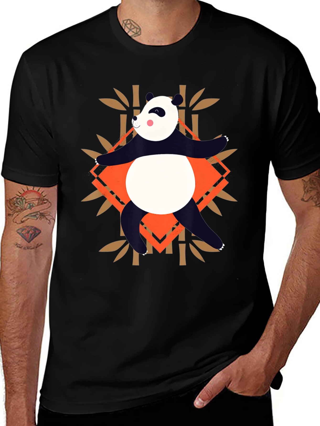 Panda Bamboo Graphic T-Shirt - Casual Black Tee