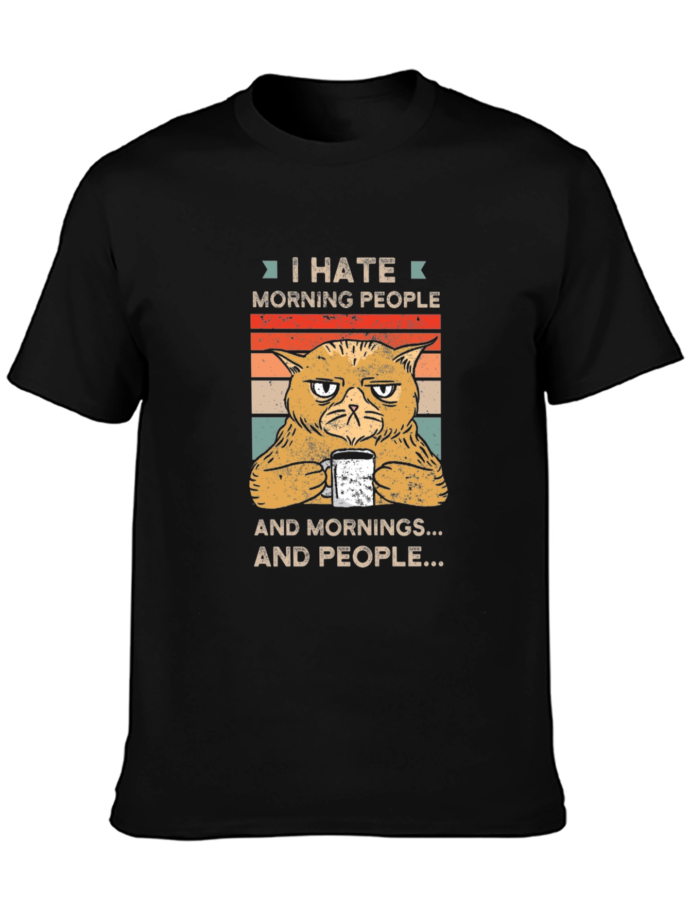 I Hate Morning People Cat Graphic T-Shirt