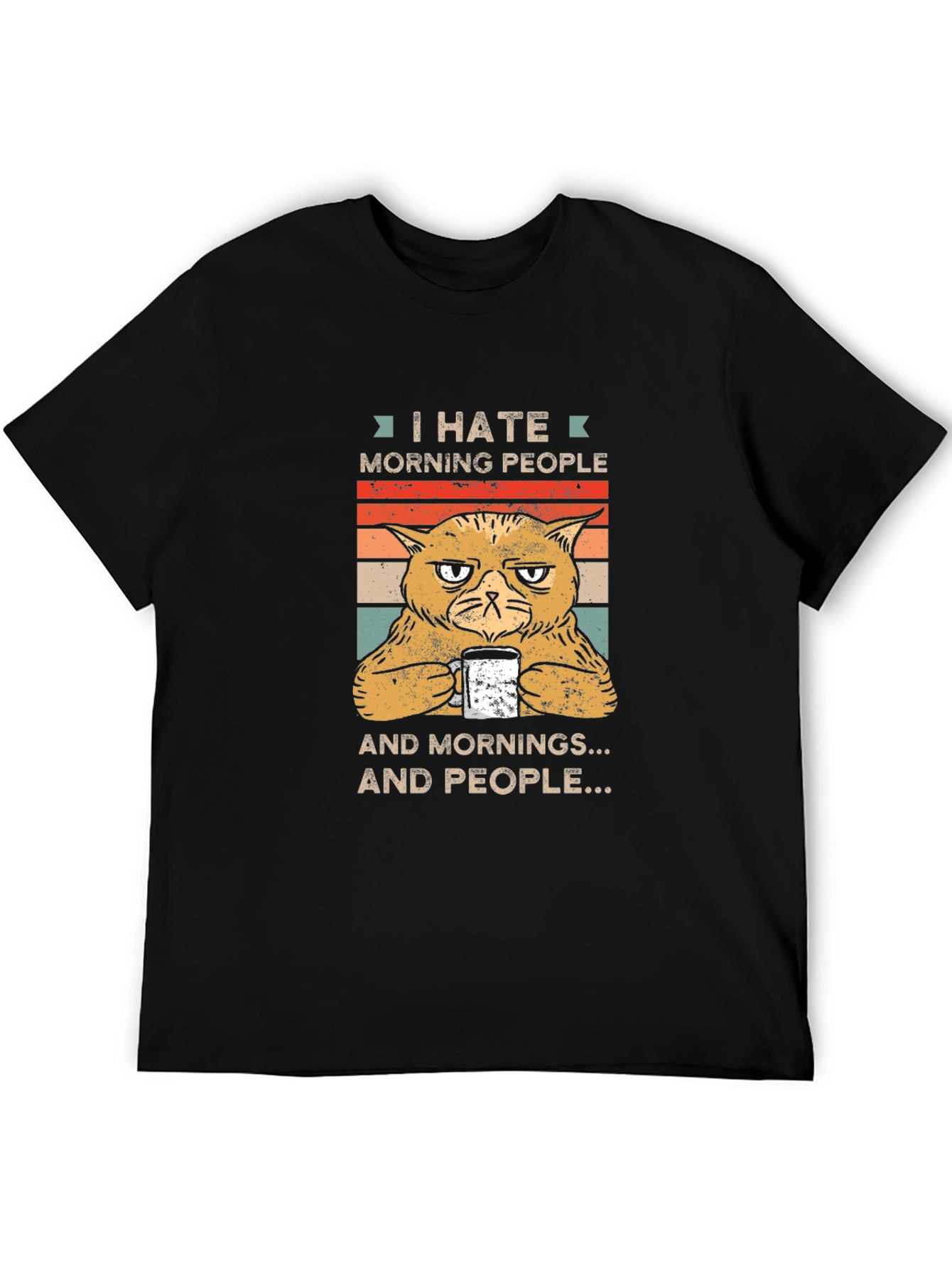 I Hate Morning People Cat Graphic T-Shirt