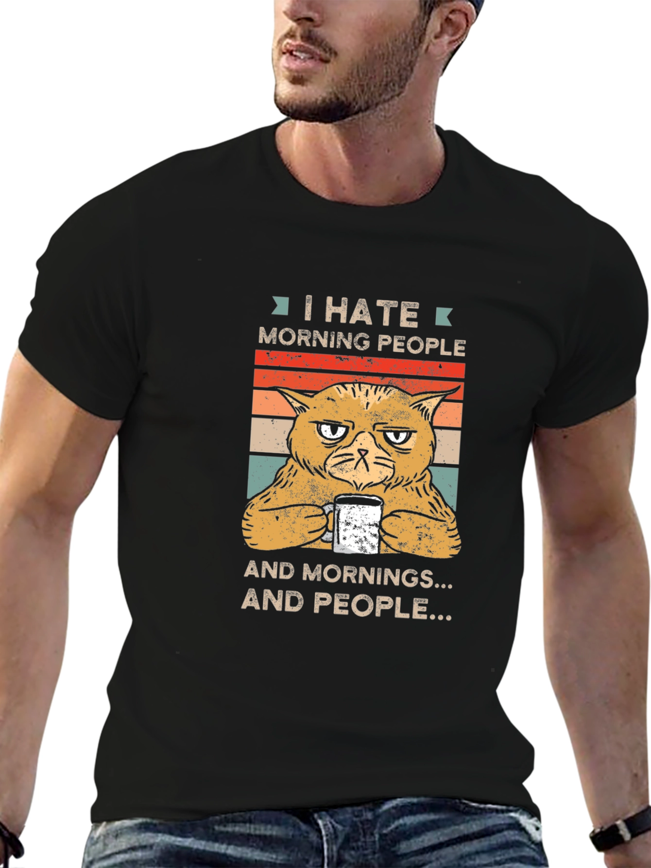 I Hate Morning People Cat Graphic T-Shirt