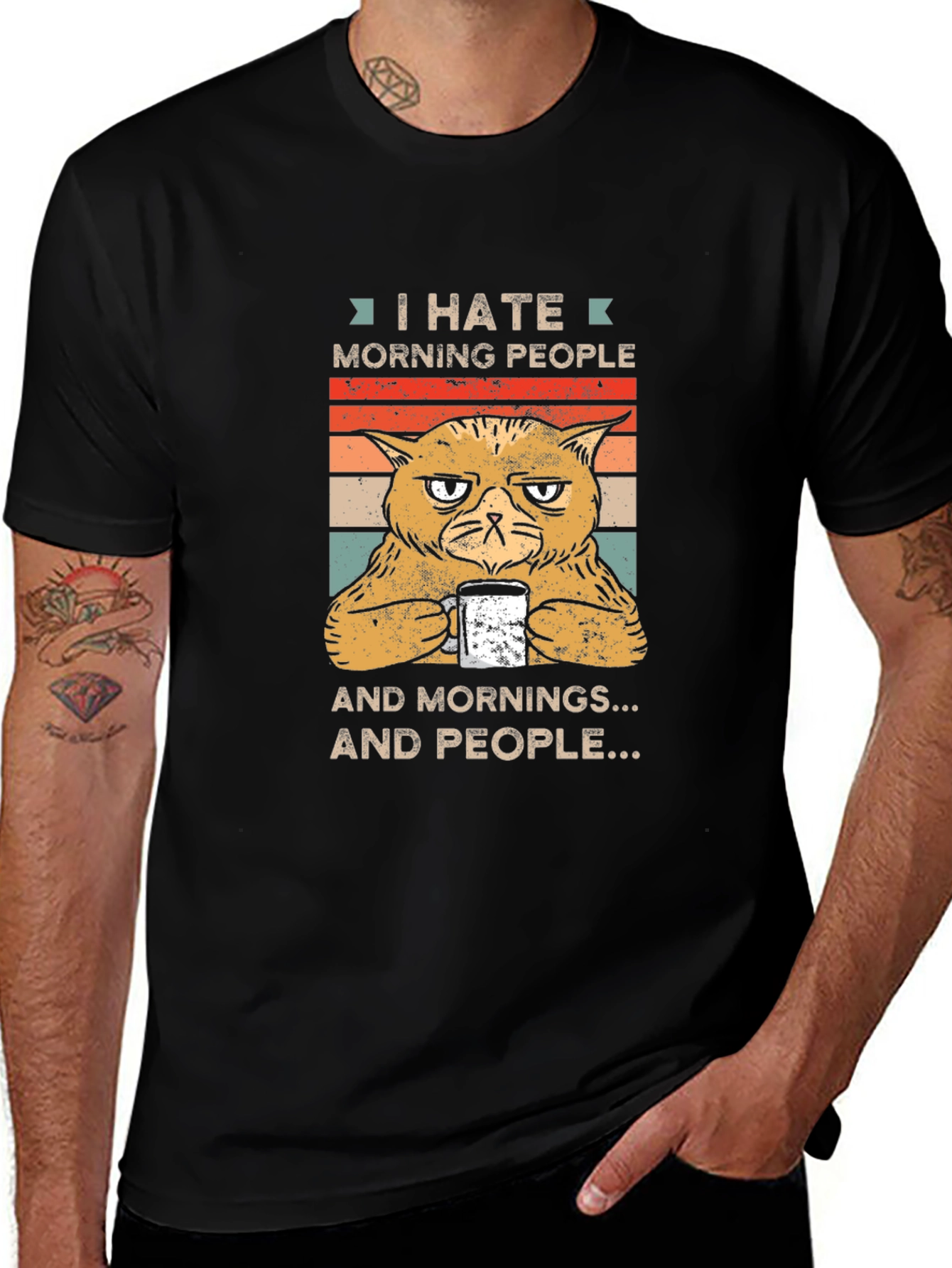 I Hate Morning People Cat Graphic T-Shirt