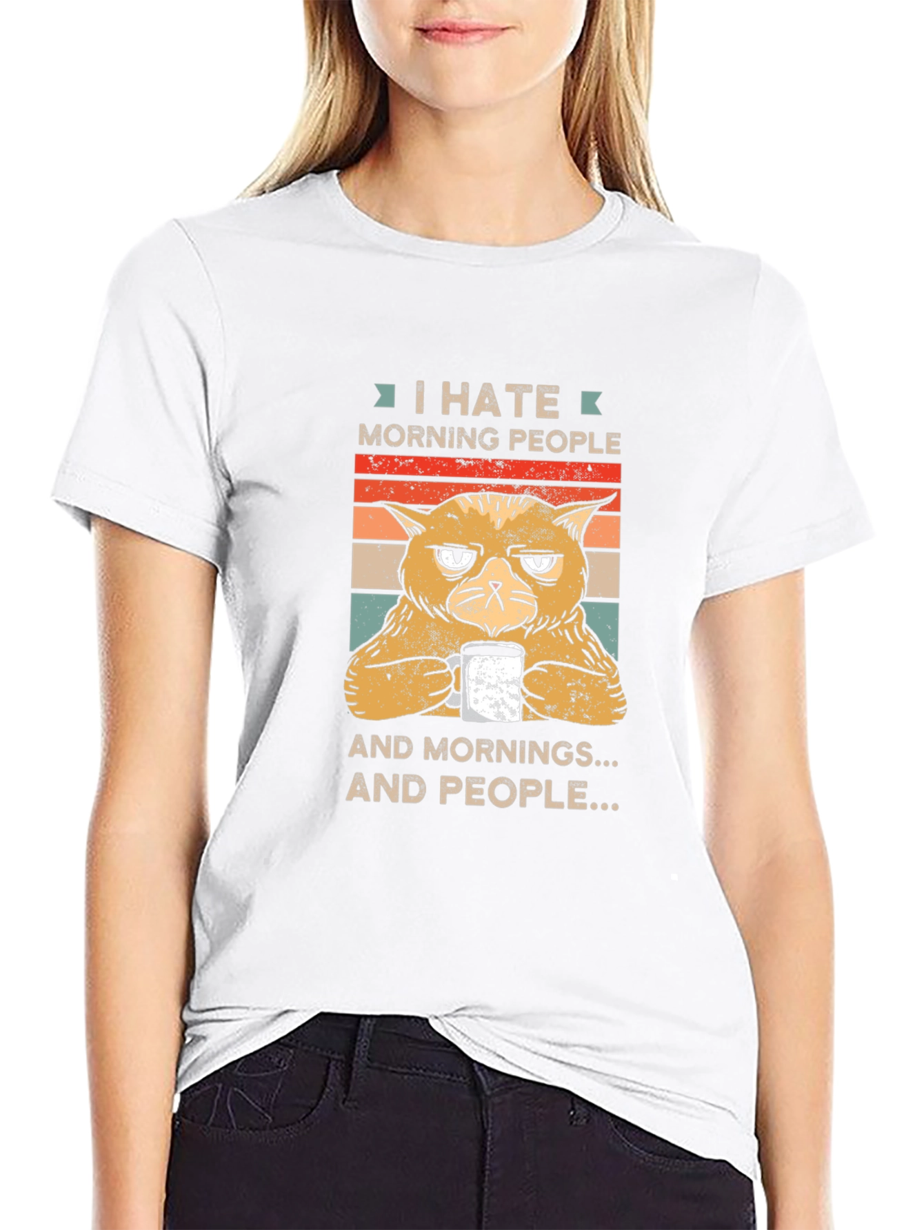 I Hate Morning People Cat Graphic T-Shirt