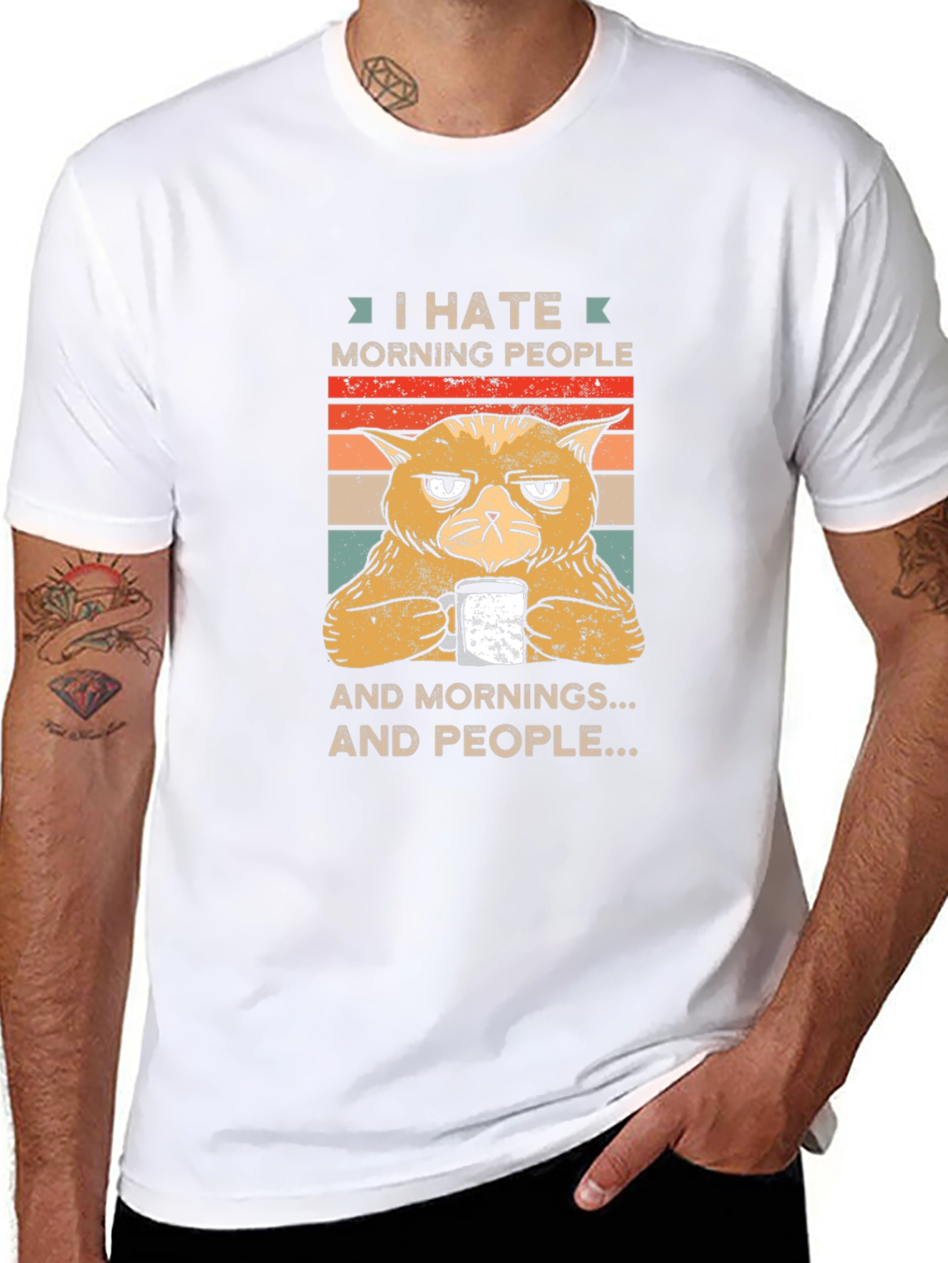 I Hate Morning People Cat Graphic T-Shirt