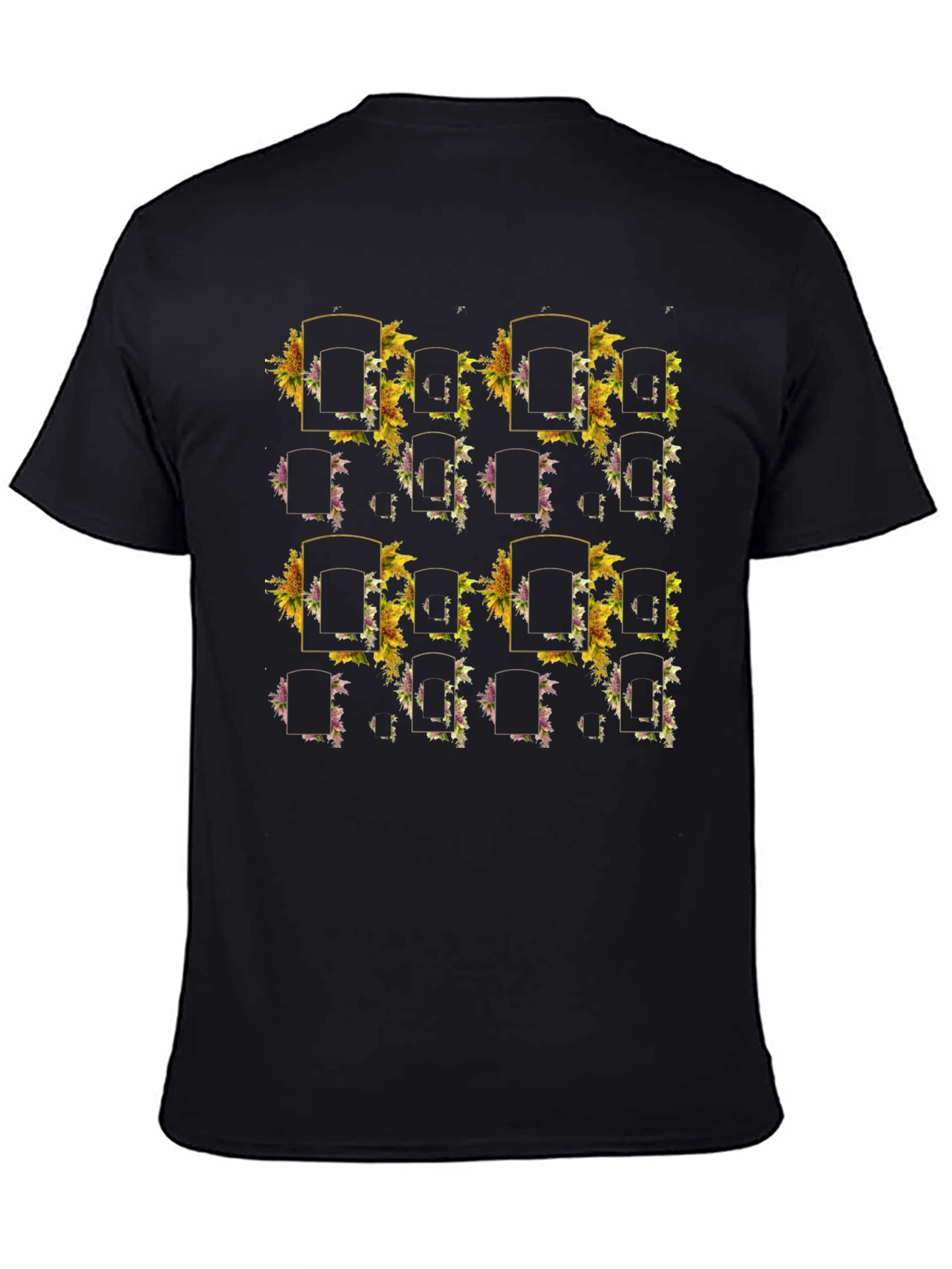 Floral Framed Patterned Black T-Shirt