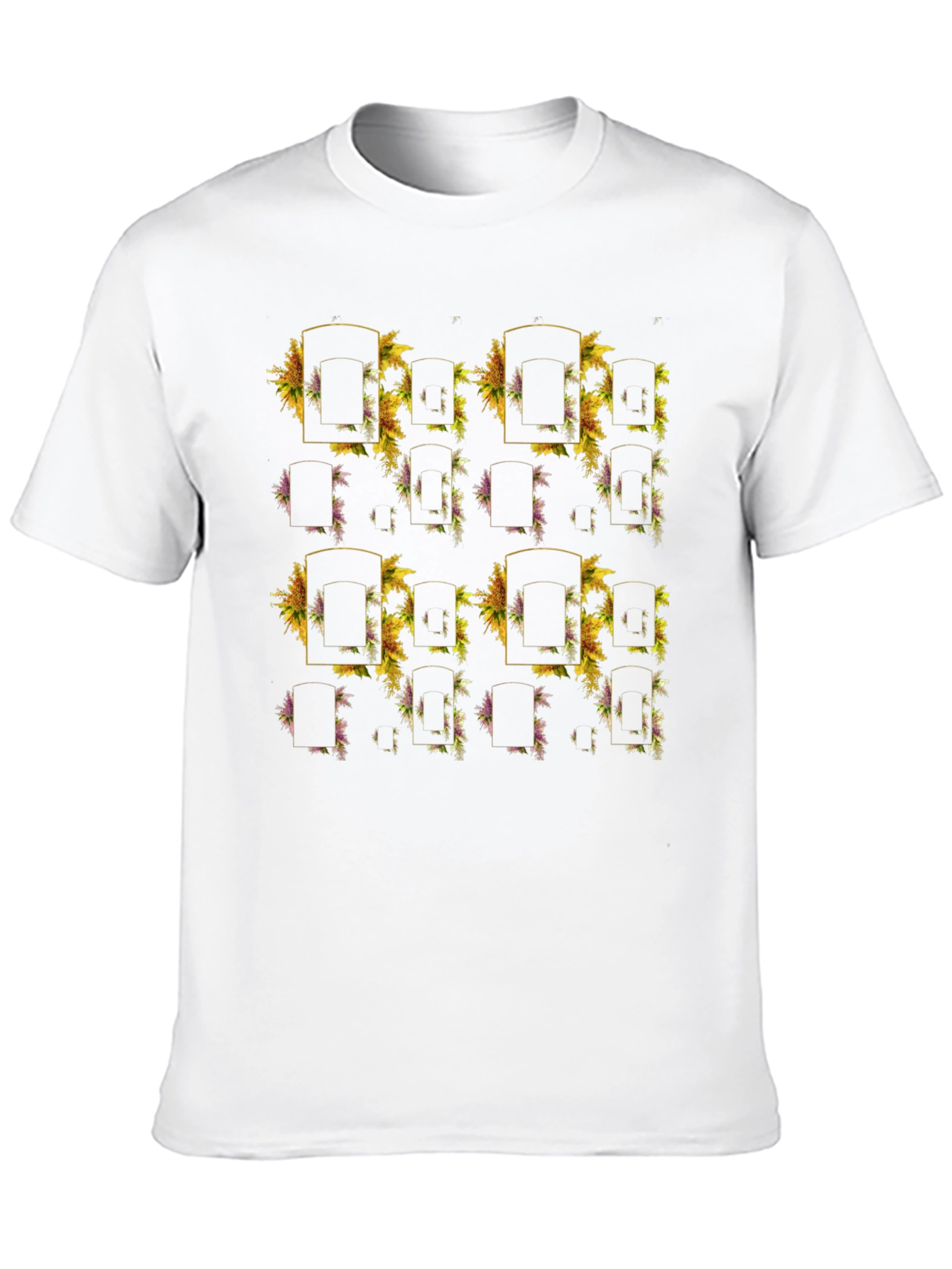 Floral Framed Patterned Black T-Shirt