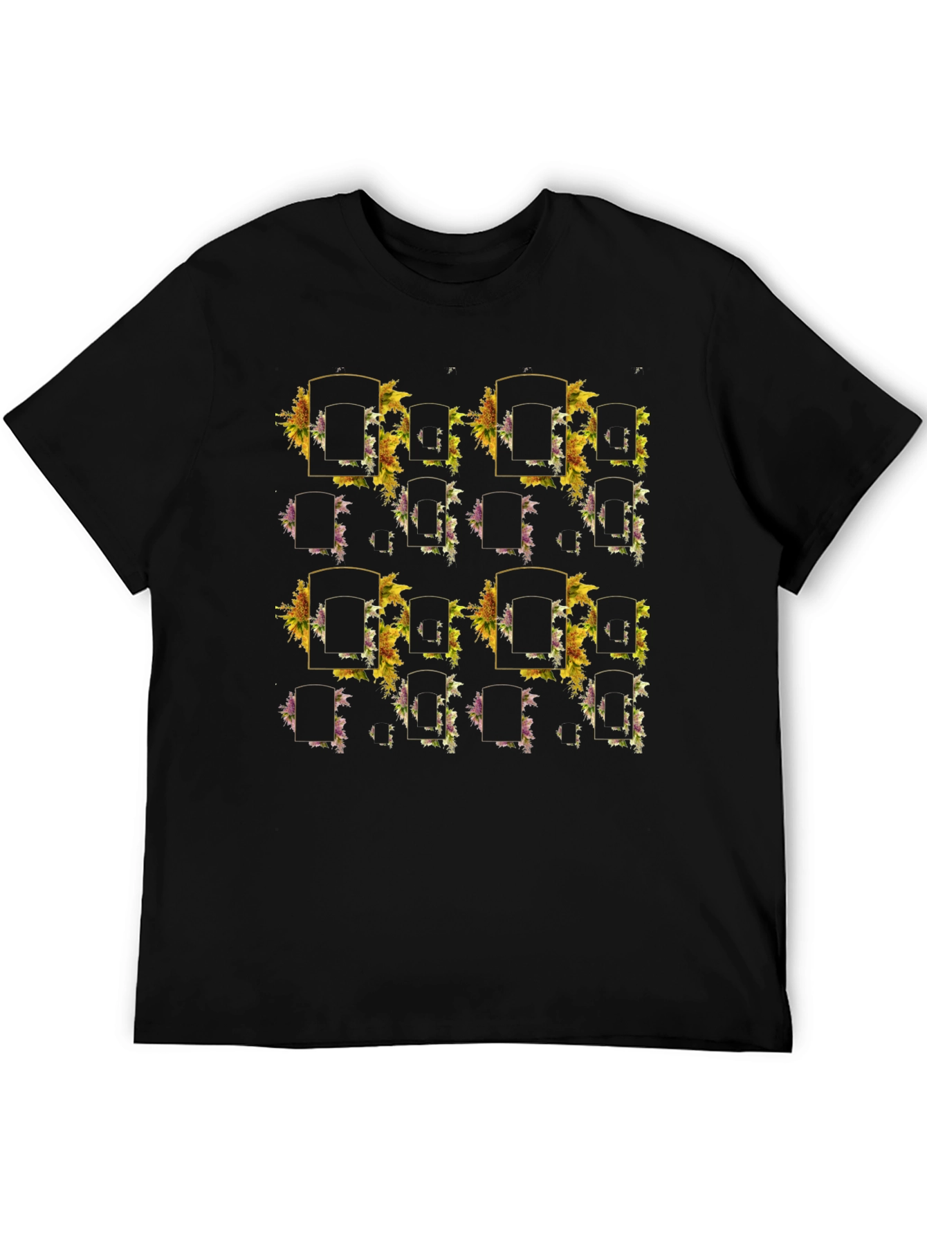 Floral Framed Patterned Black T-Shirt