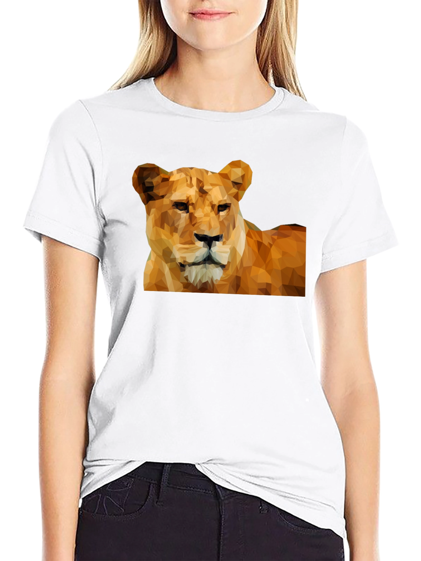 Geometric Lioness Graphic Tee - Black