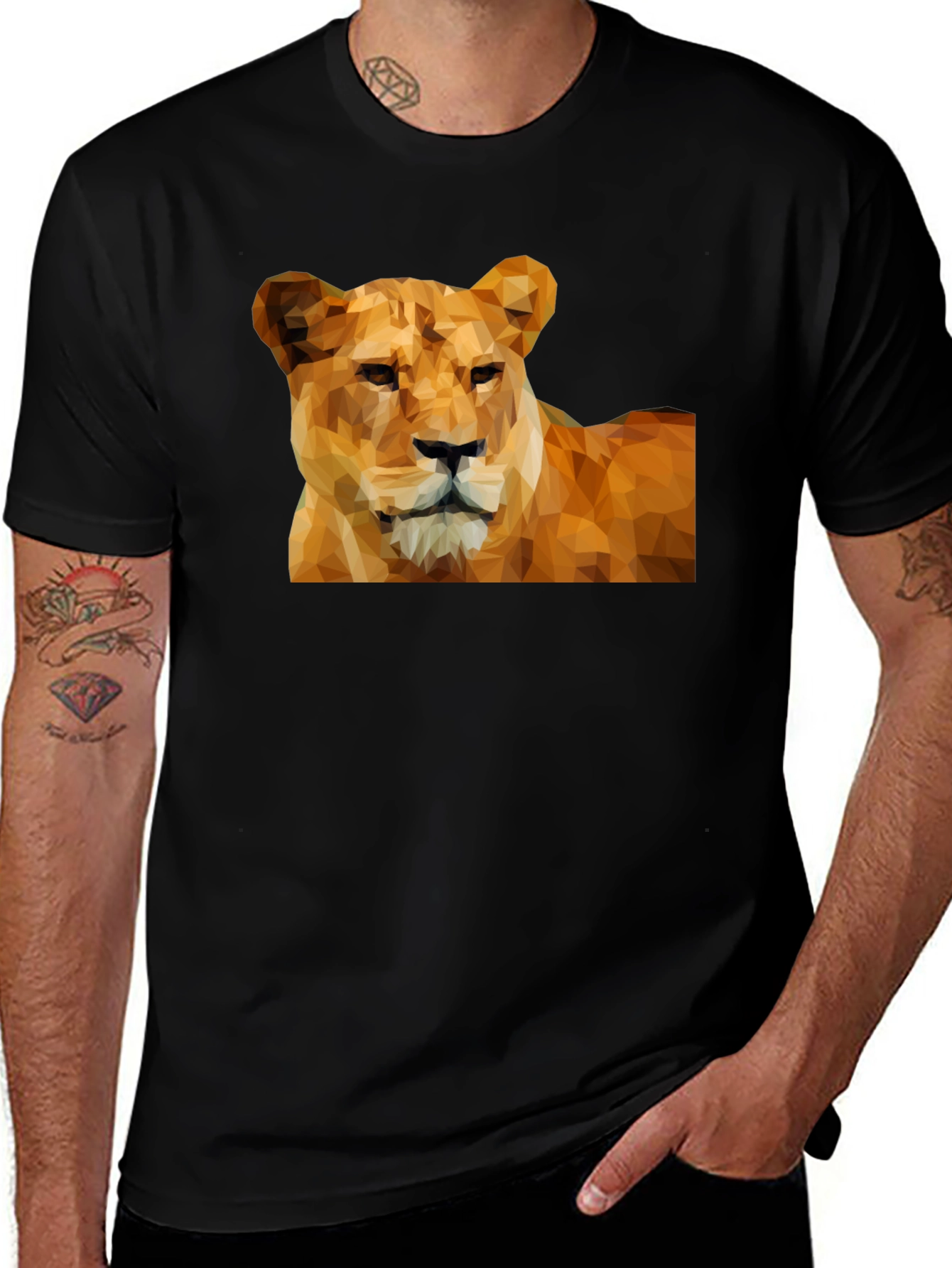 Geometric Lioness Graphic Tee - Black