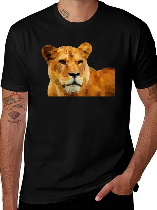 Geometric Lioness Graphic Tee - Black