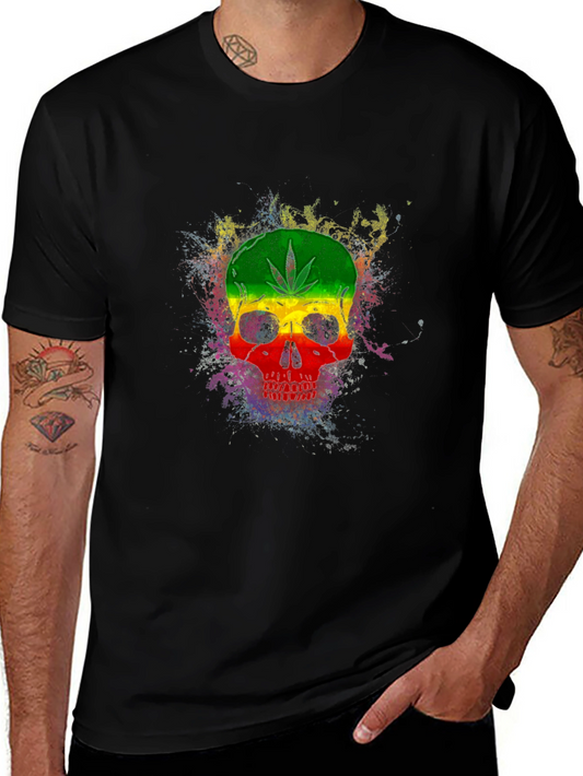Rasta Skull Graphic Tee - Black