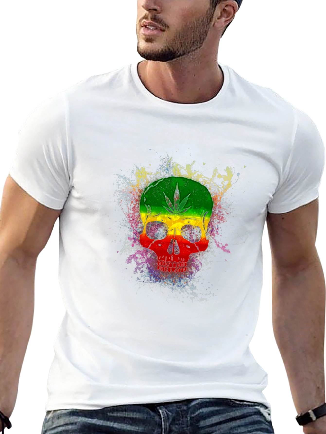 Rasta Skull Graphic Tee - Black
