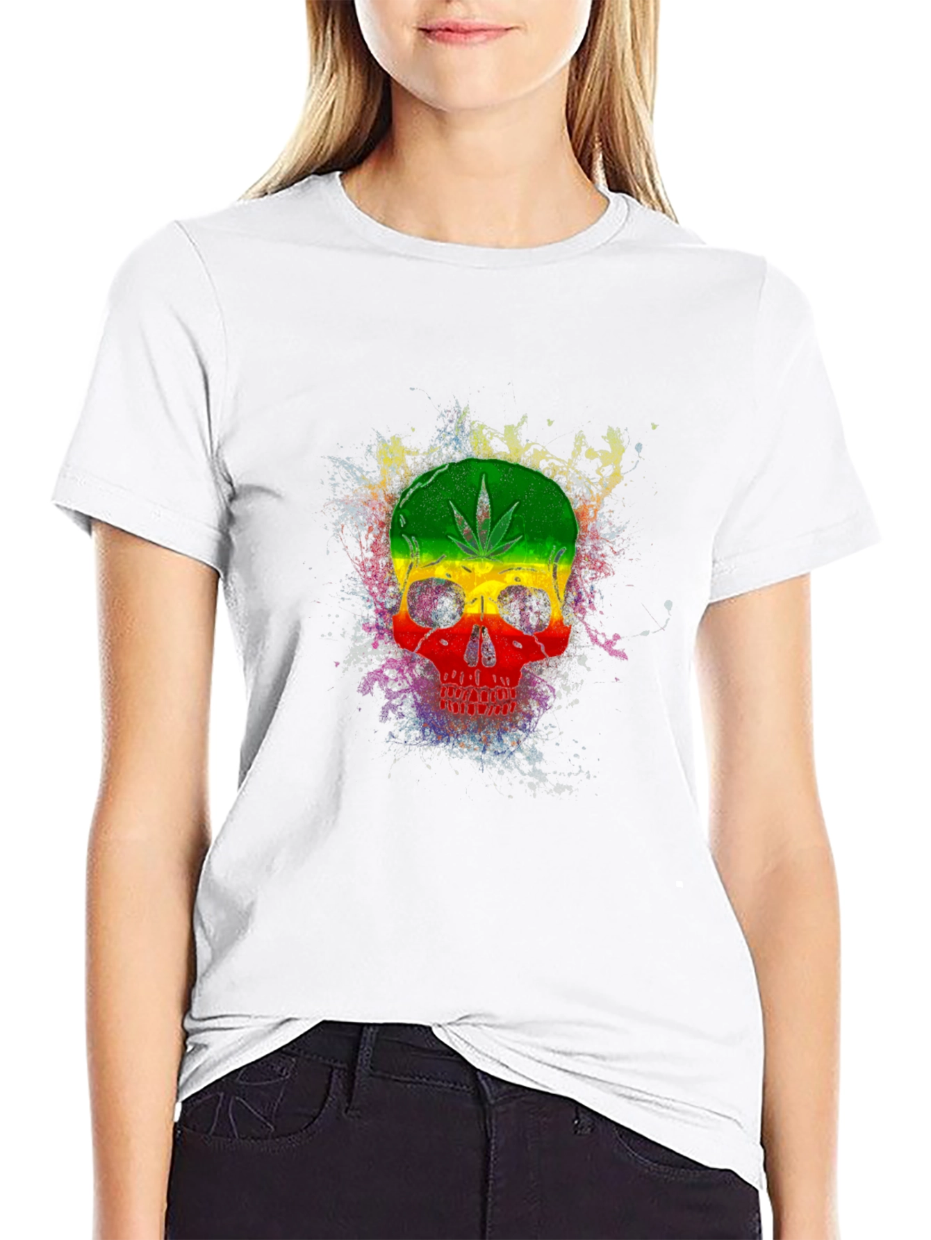 Rasta Skull Graphic Tee - Black