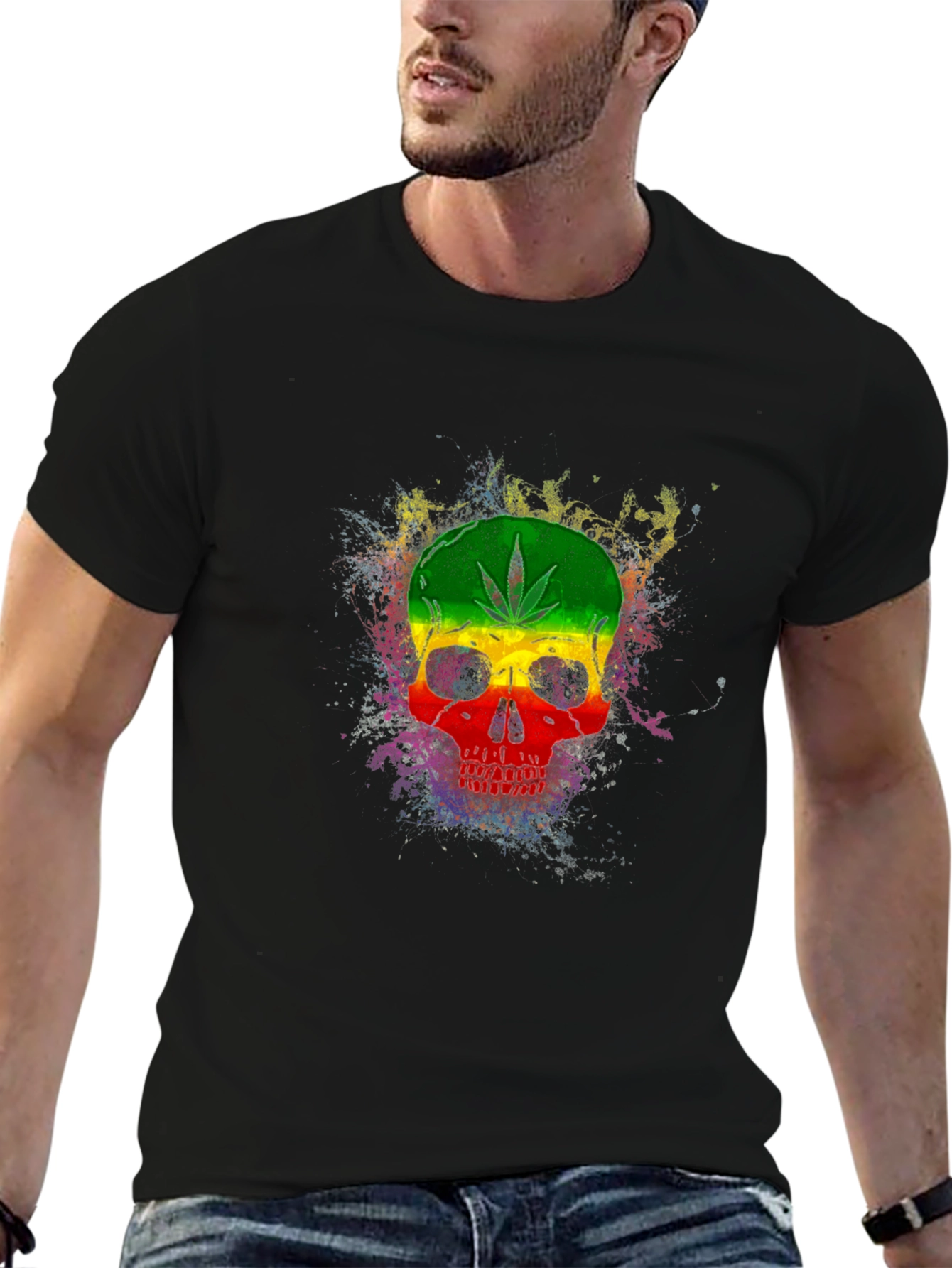 Rasta Skull Graphic Tee - Black