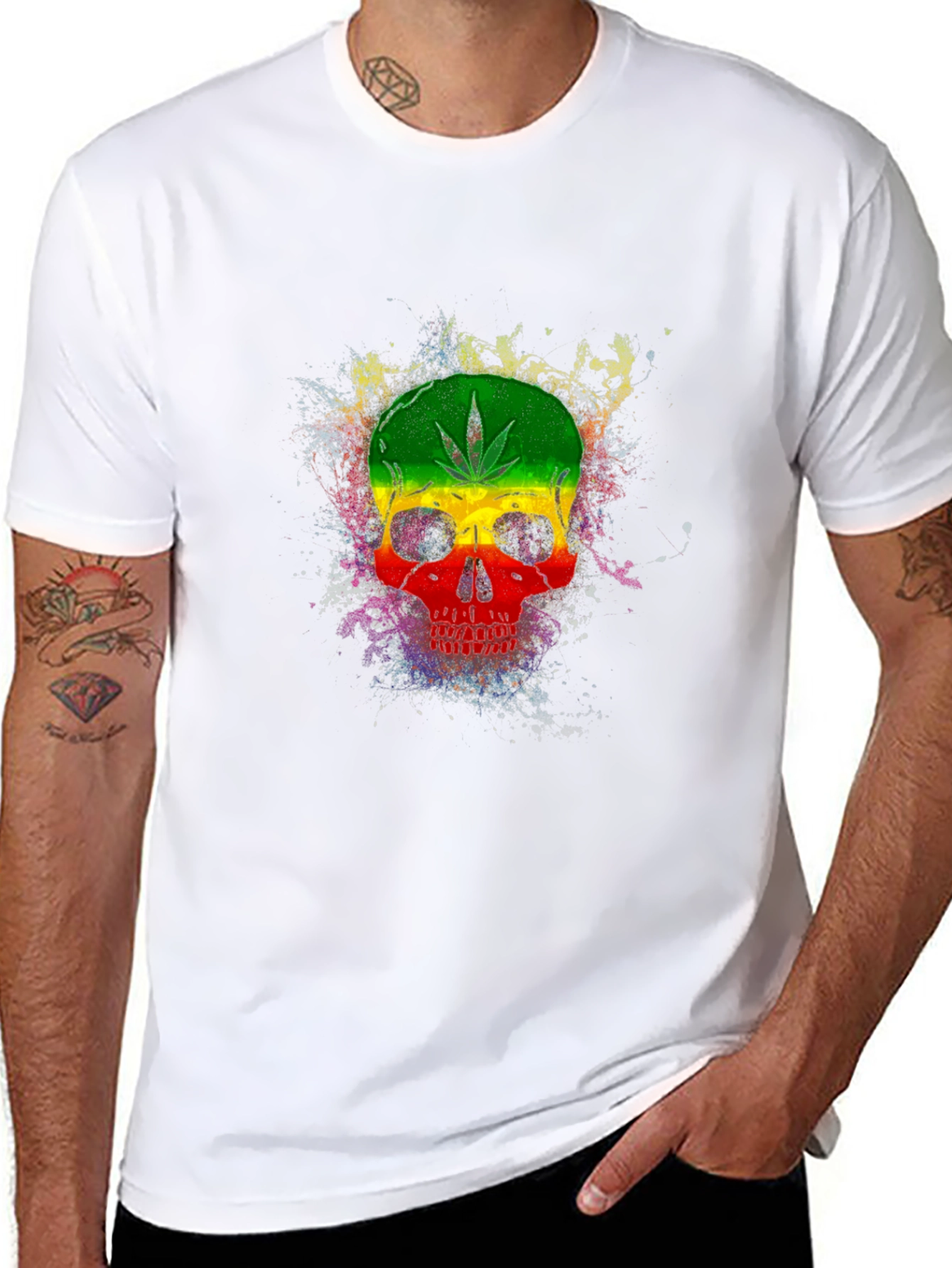 Rasta Skull Graphic Tee - Black