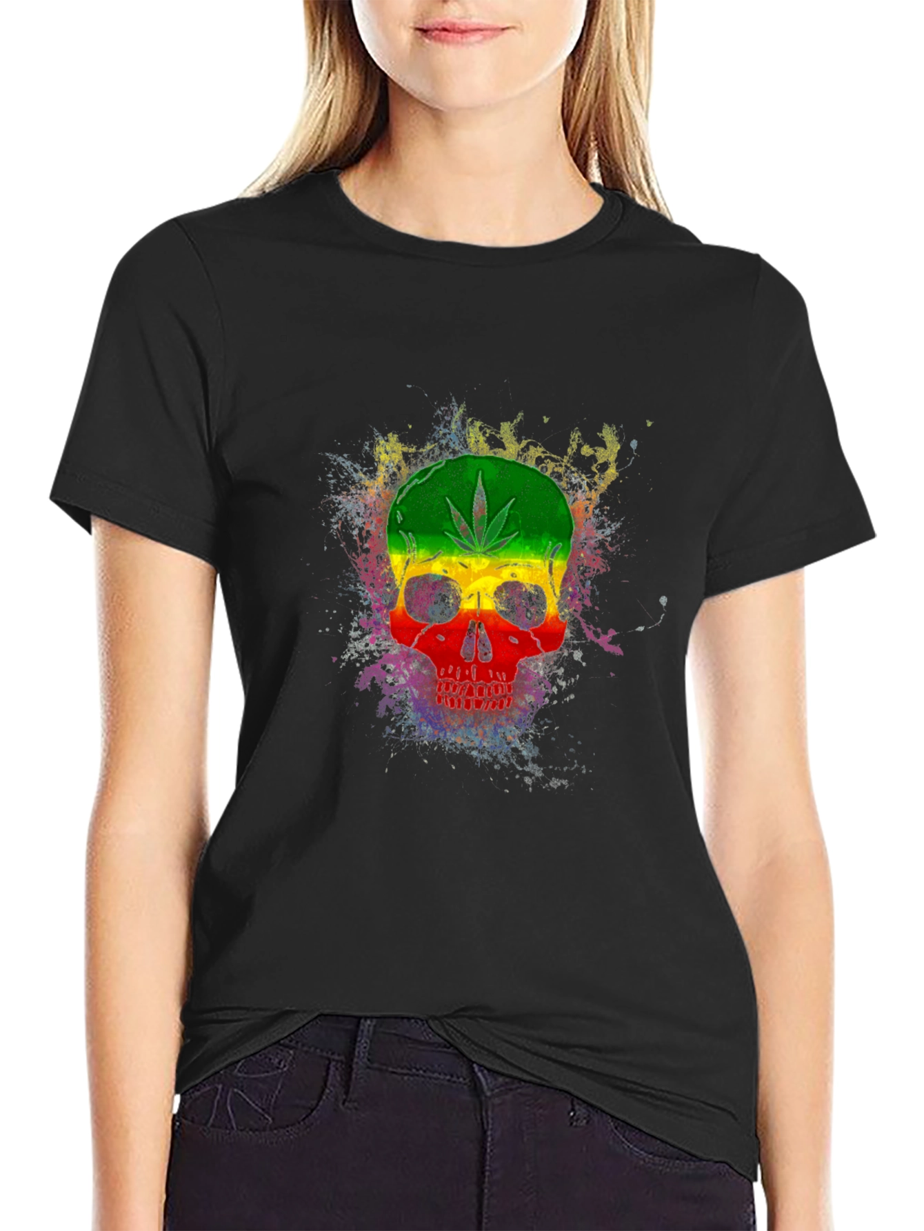 Rasta Skull Graphic Tee - Black