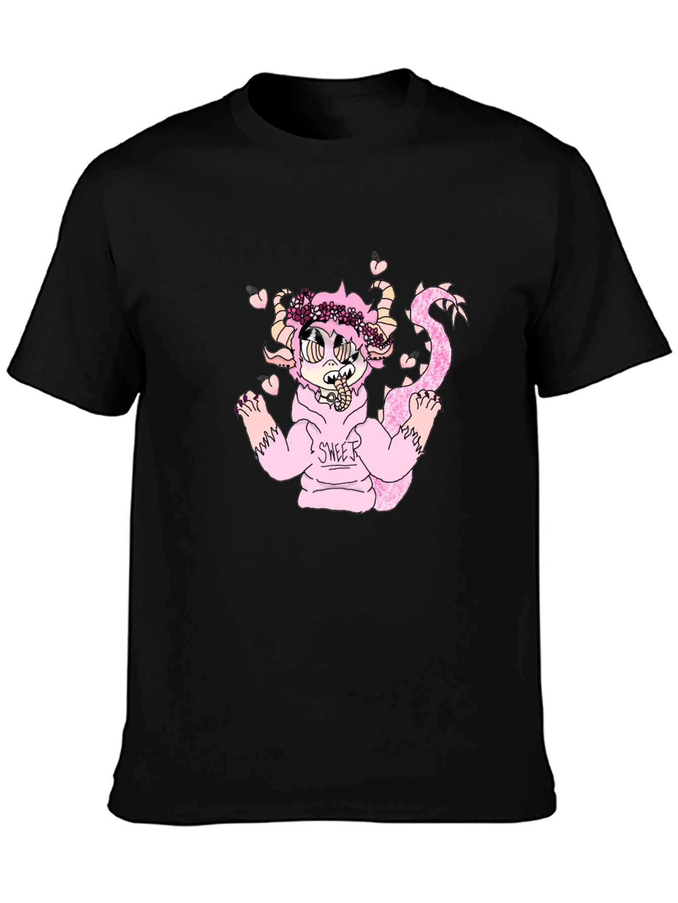 Black T-Shirt with Cute Monster Graphic