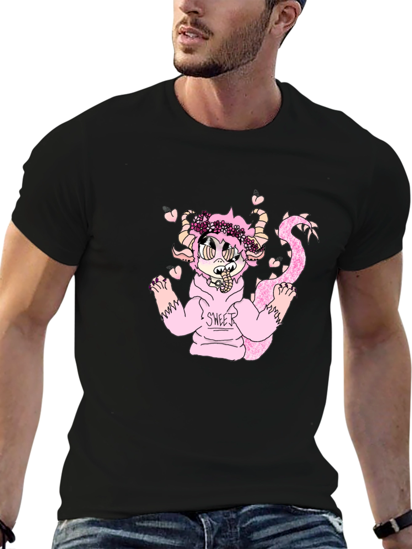 Black T-Shirt with Cute Monster Graphic