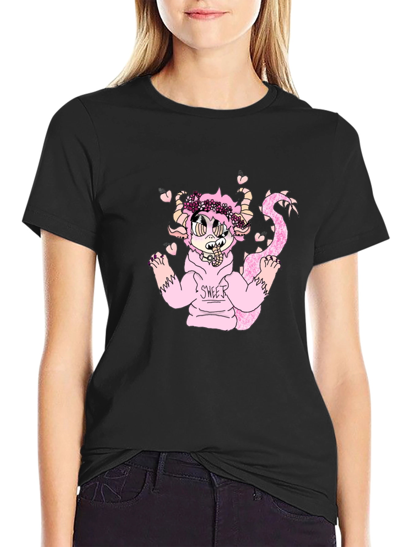 Black T-Shirt with Cute Monster Graphic