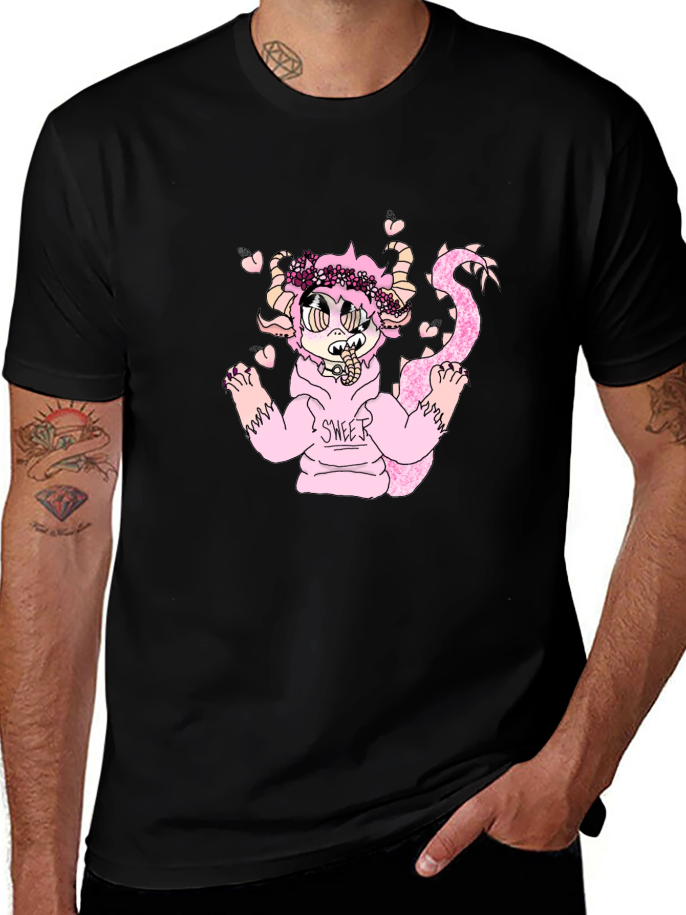 Black T-Shirt with Cute Monster Graphic