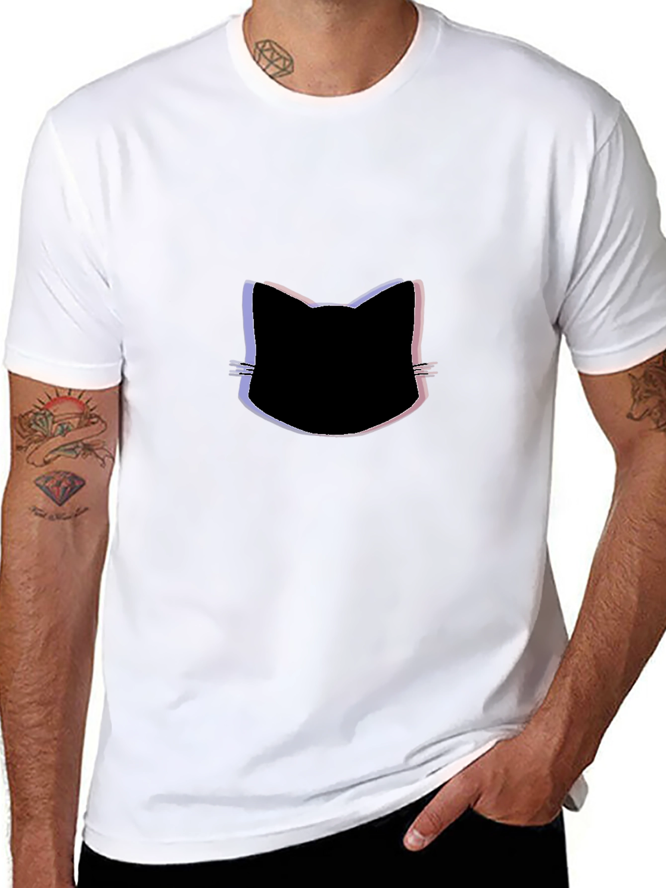 Cool Cat Head Graphic Tee - Black