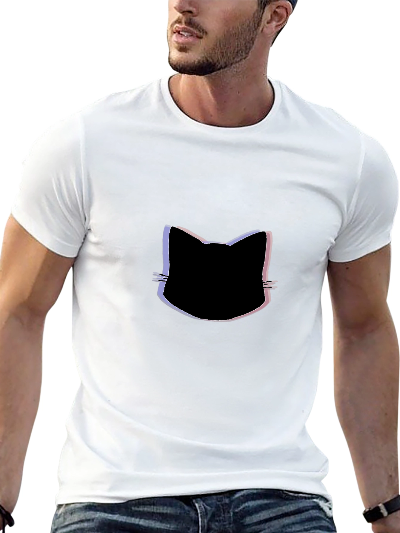 Cool Cat Head Graphic Tee - Black