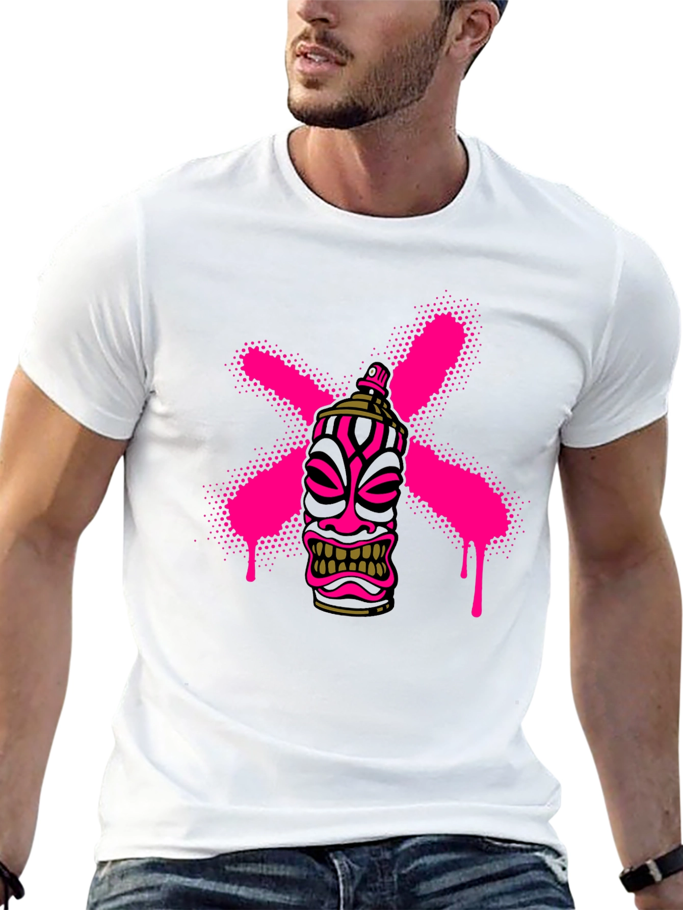 Tiki Mask Spray Paint Graphic Tee