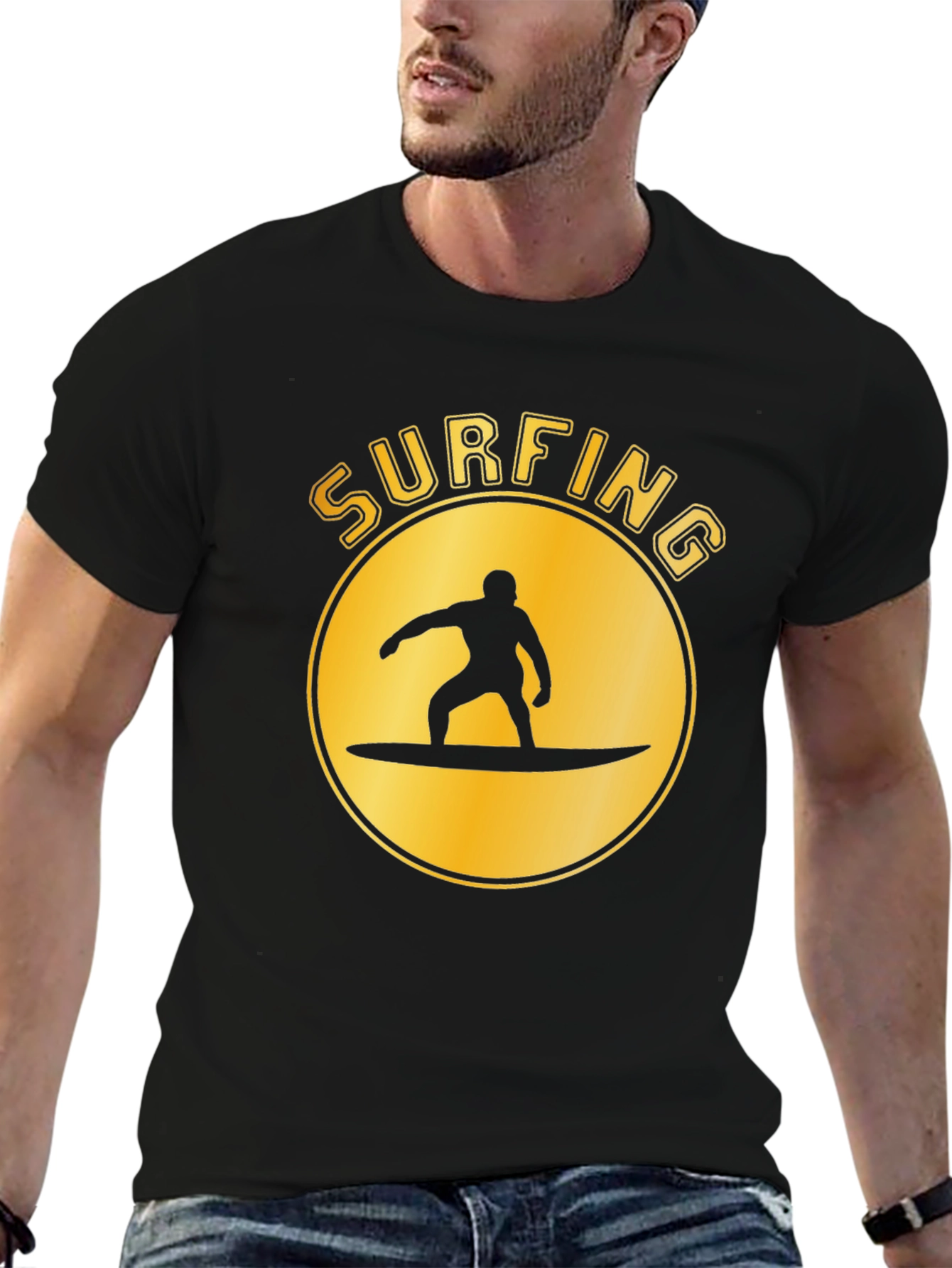 Surfing Silhouette T-Shirt - Black Graphic Tee