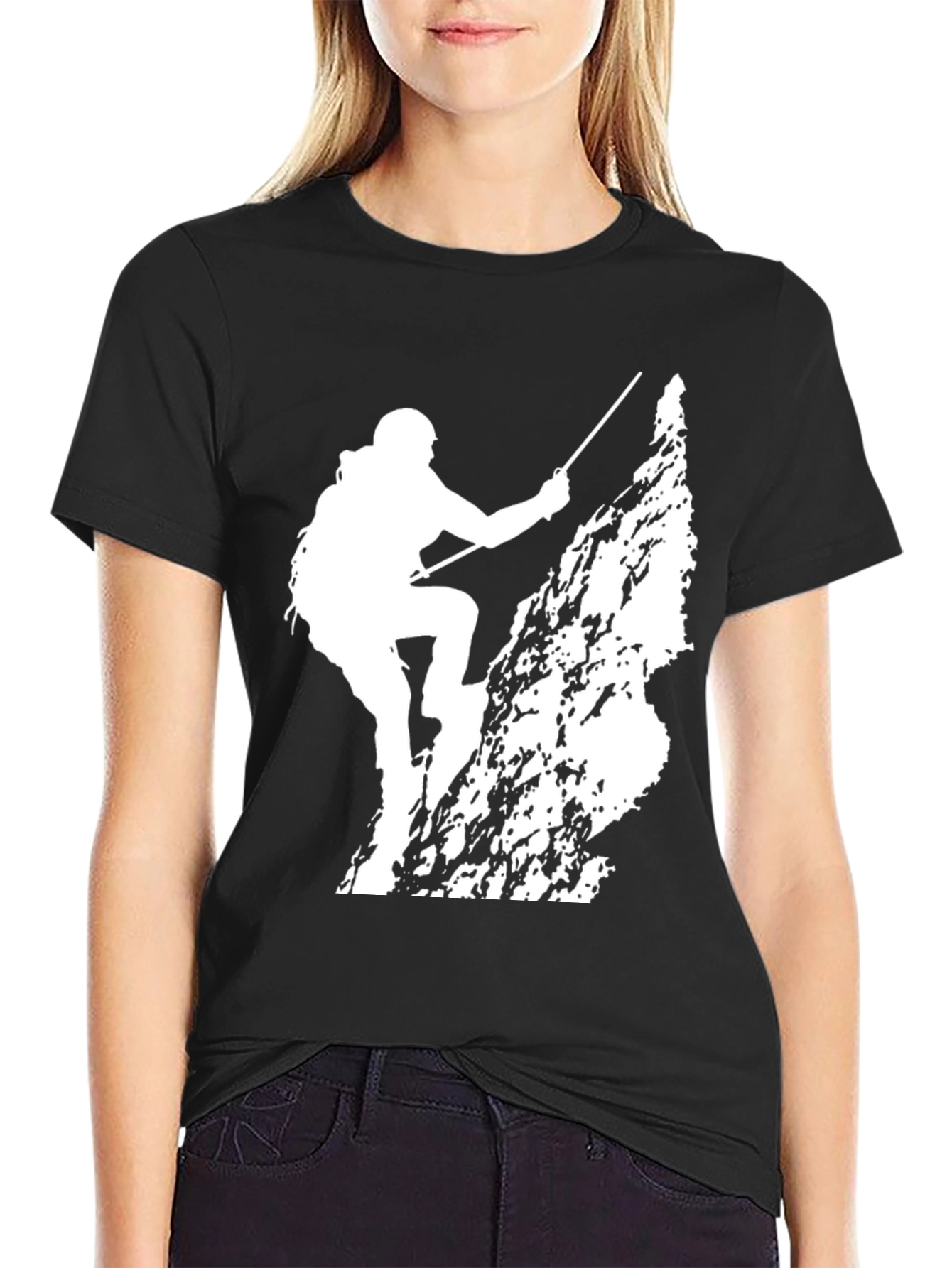 Rock Climbing Silhouette Tee - Black Cotton Comfort