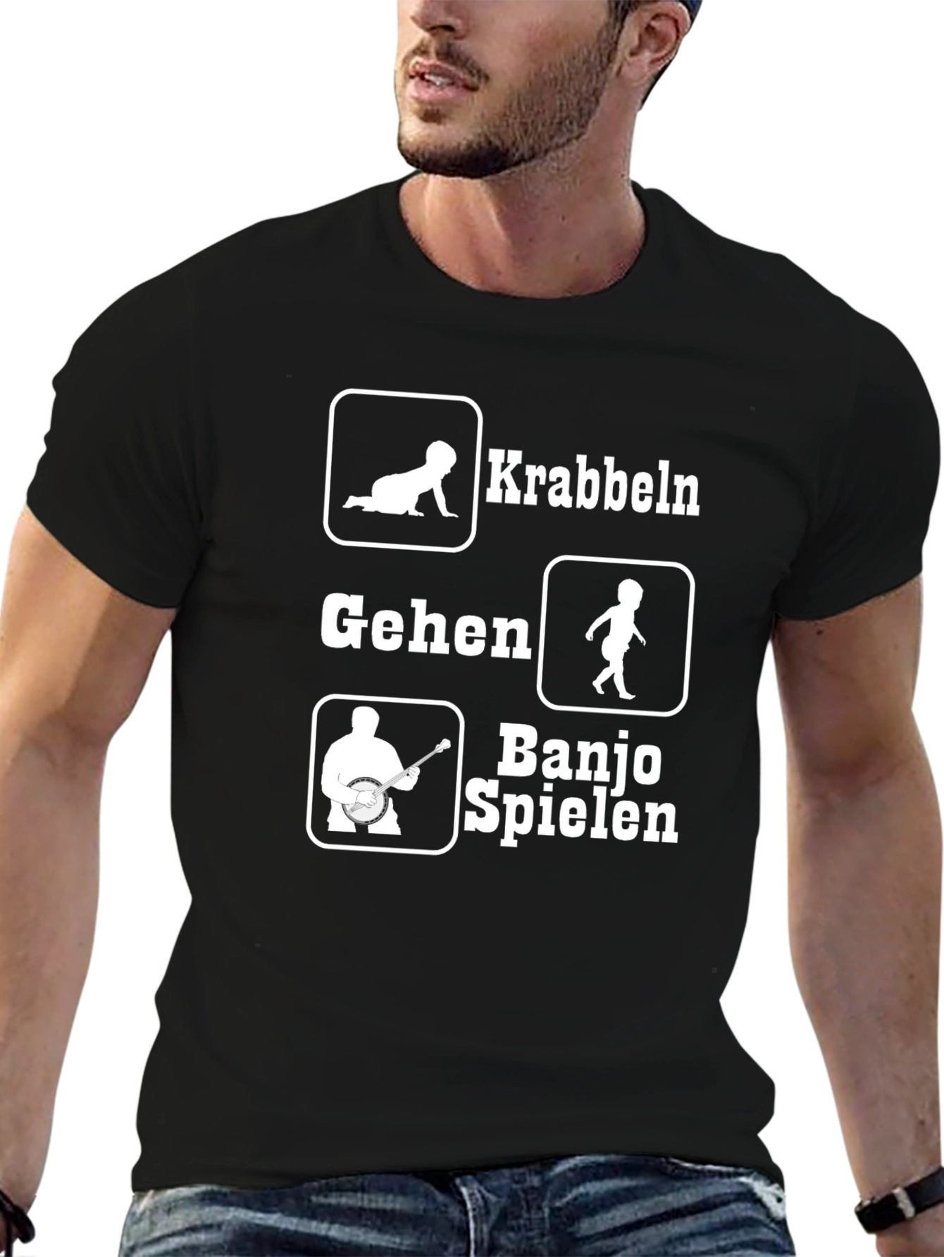 Krabbeln Gehen Banjo Spielen Black Graphic T-Shirt