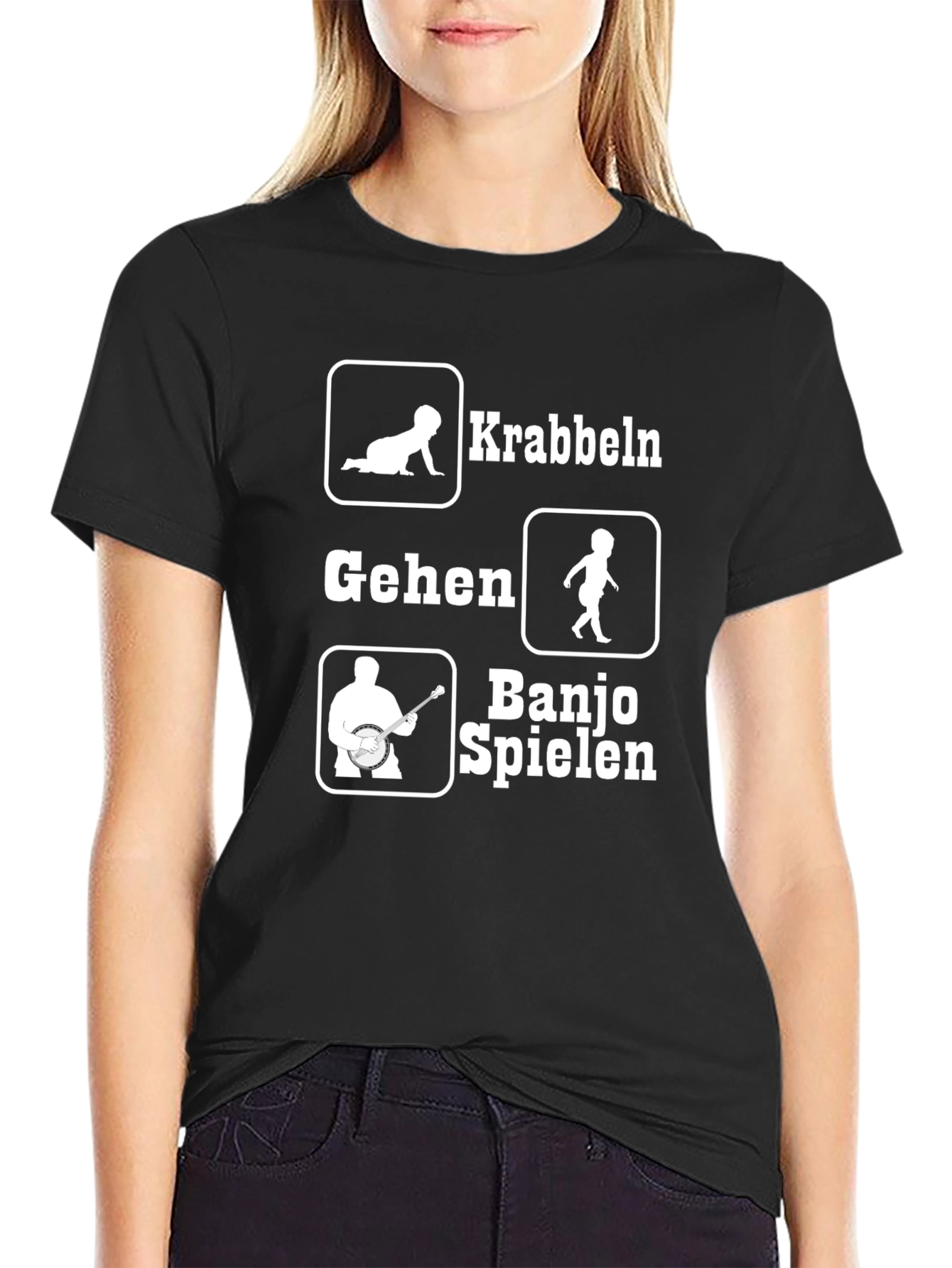Krabbeln Gehen Banjo Spielen Black Graphic T-Shirt
