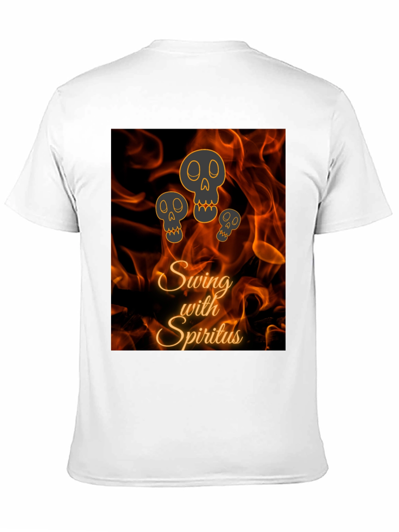 Swing with Spiritus T-Shirt - Fiery Skull Design