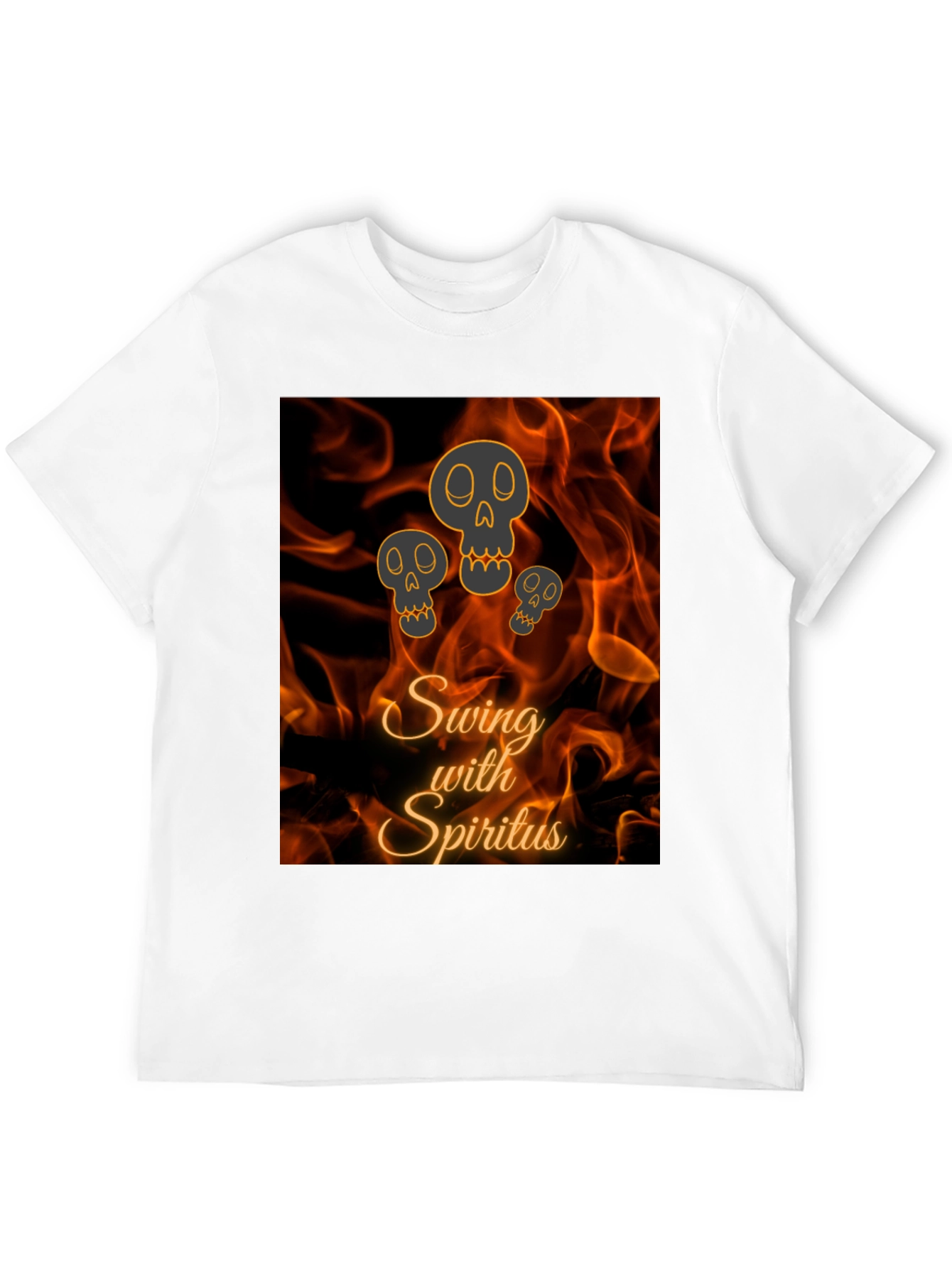 Swing with Spiritus T-Shirt - Fiery Skull Design